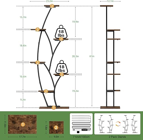 Miniatura 6 de Soporte para plantas de interior con luces de crecimiento, estante alto iluminado para plantas de interior, 61 pulgadas, 7 niveles grandes para