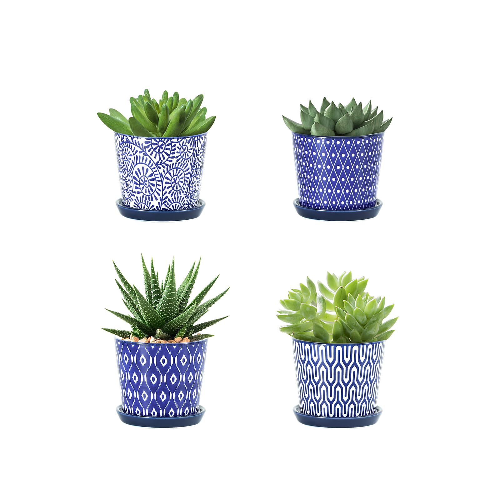 Petit pot de fleur en céramique Selamica bleu avec drainage pour plante succulente d'intérieur