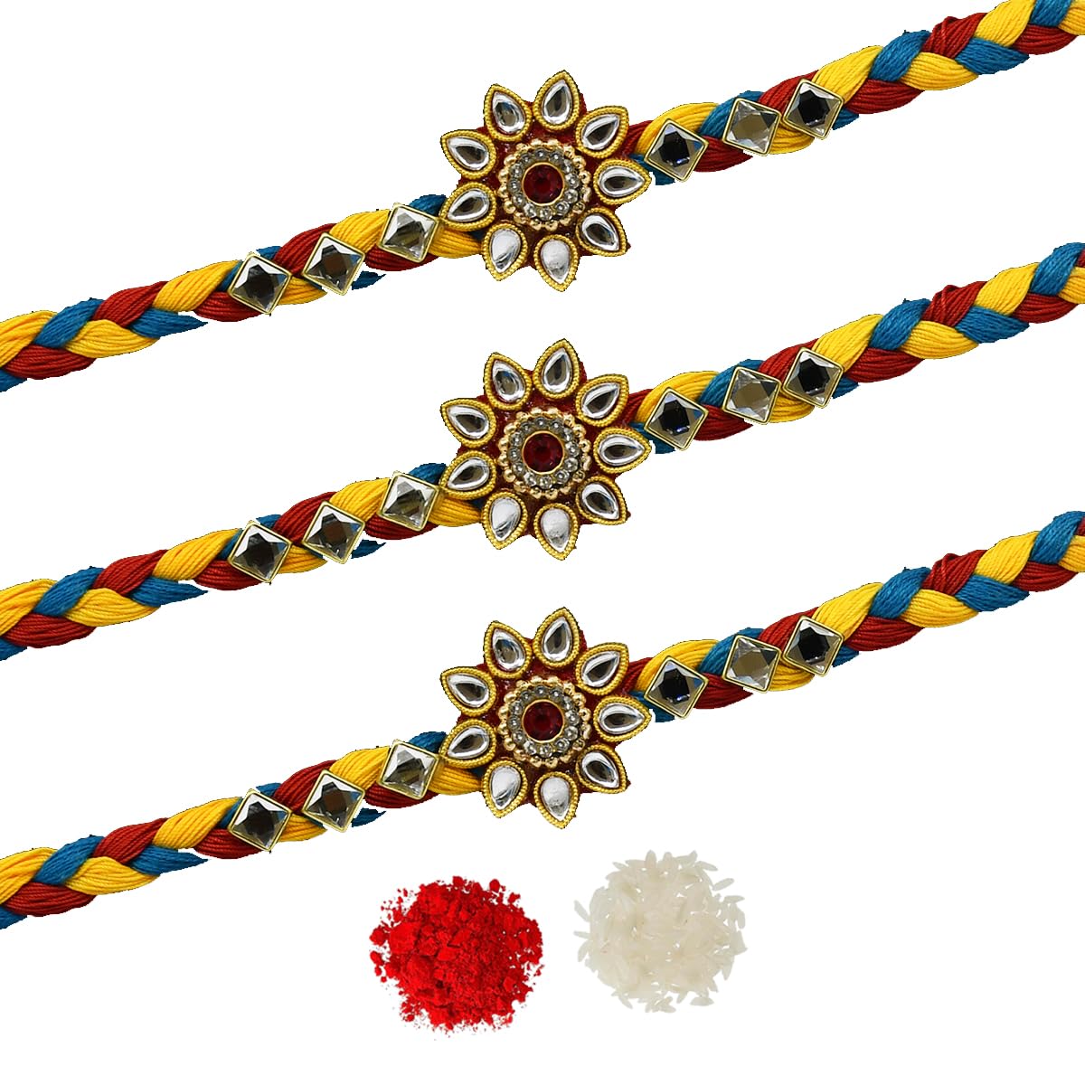 Saugat Traders Set of 3 Mauli Dhaga Rakhi for Brother - Designer Stone Rakhi for Bhai - Traditional Rakhi - Handmade Rakhi with Roli Chawal Packet (Pack of 3) (B0D4VH2QMF) Amazon Price History, Amazon Price Tracker
