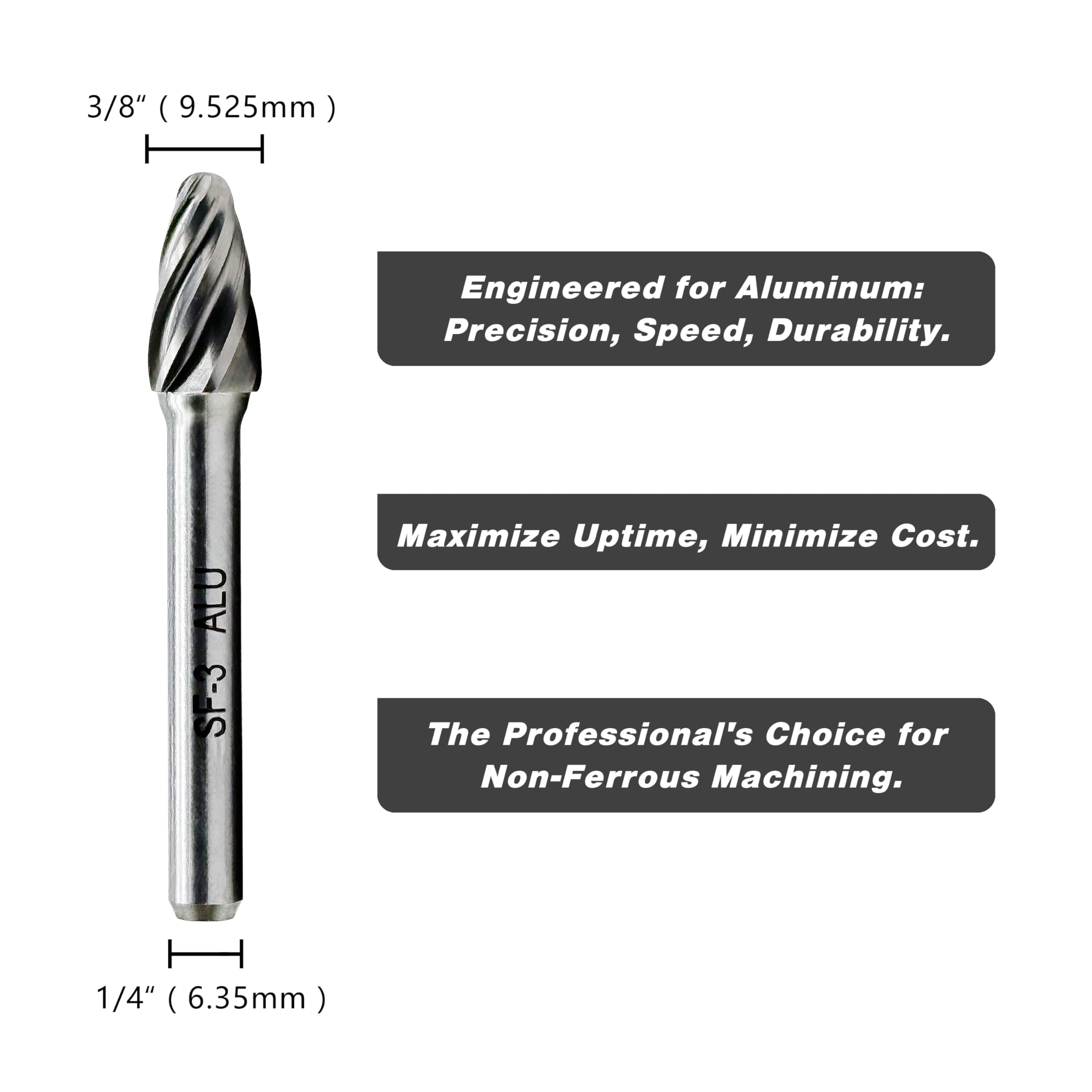 LU&MN SF-3 Aluminum Cutting Burr, 1/4" Shank, 3/8" Head, 1 Pc — Amazon image 2