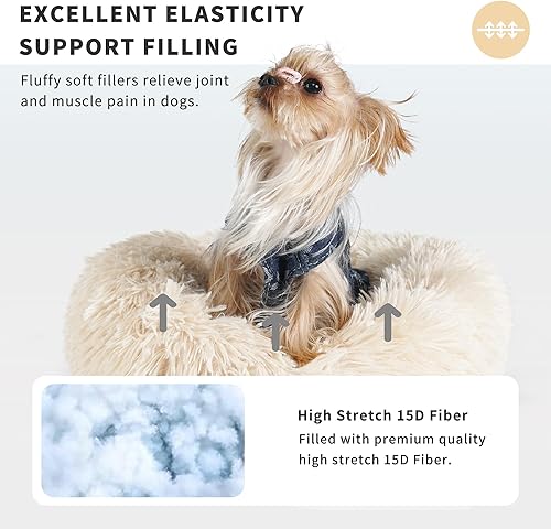 Miniatura 2 de Cama para perros pequeños, extra pequeña, lavable de 15 pulgadas, color beige dona, suave, para perros pequeños, calmante y antiansiedad, redonda,