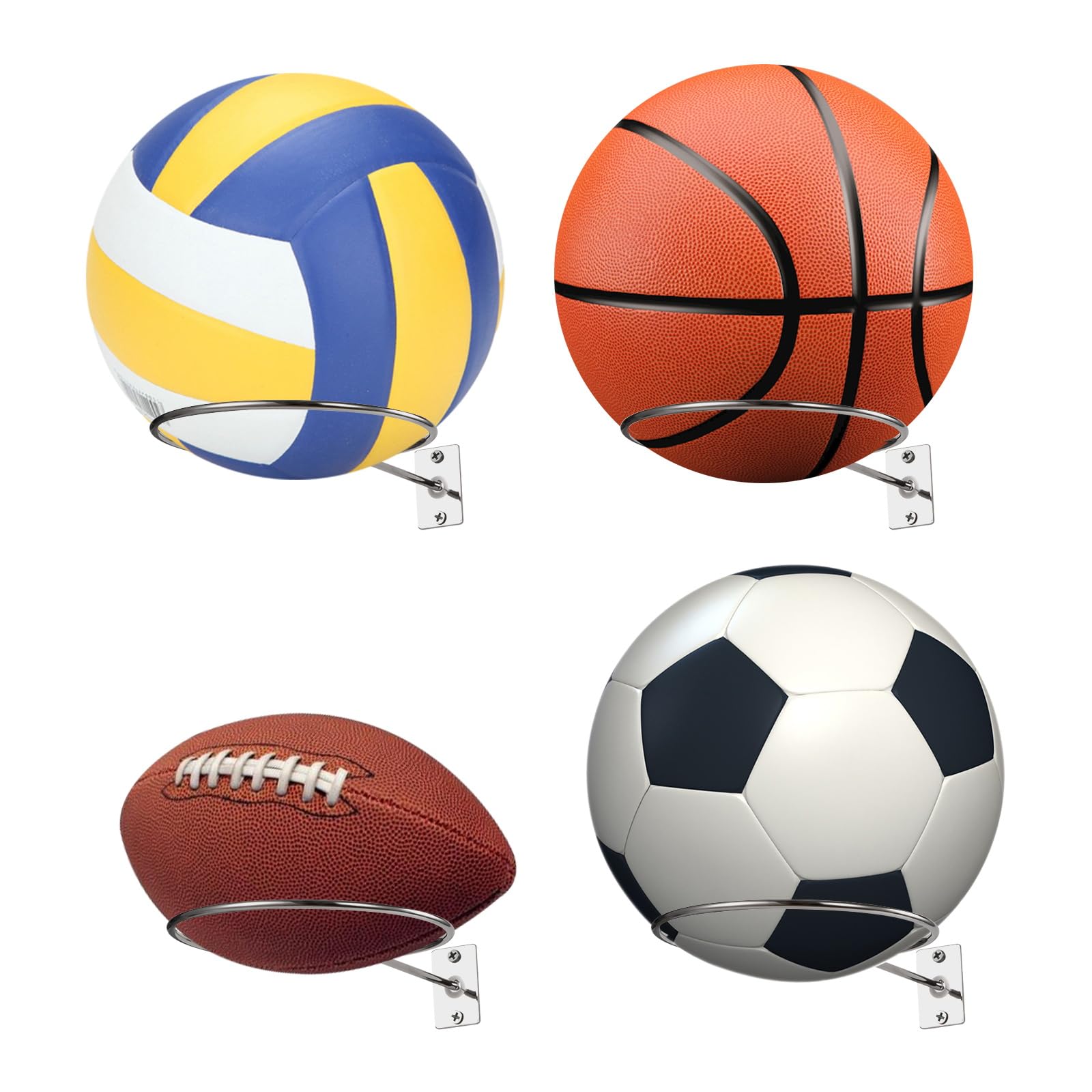 Soporte de Pared para Balones Soporte de Exhibición de Pelota con Tornillos 6 Piezas Plata para Baloncesto Fútbol Voleibol