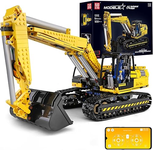 Mould King 13112 - Juego de construcción de excavadora RC para niños, 1830 piezas de bloques de construcción con aplicación de control remoto,