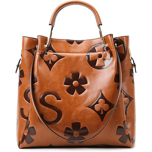 Travistar Floral Handbags Purses Women - Embossed Leather Top Handle Handbag Set Large Shoulder Bag Ladies Bucket Hobo Tote