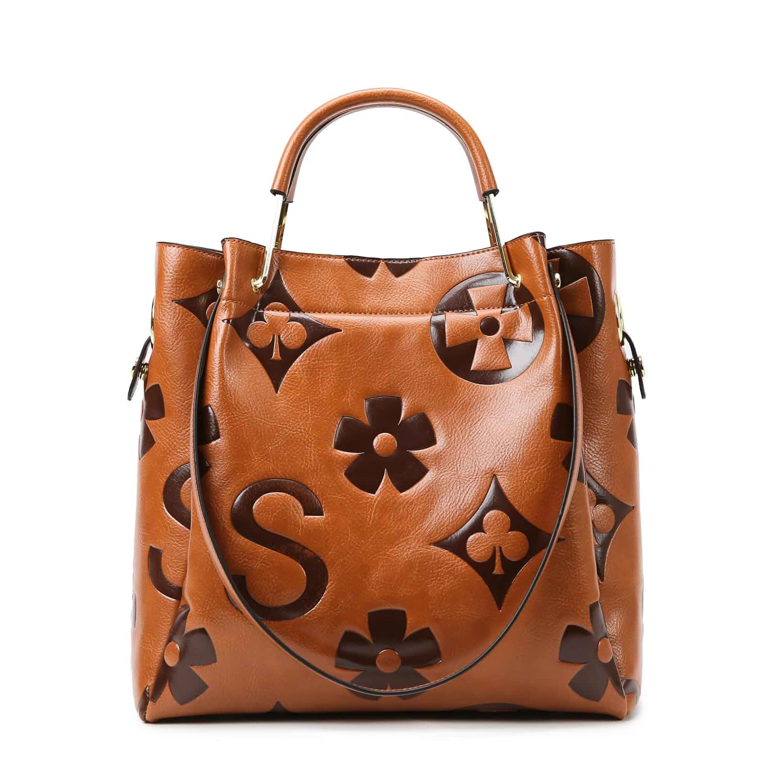 Travistar Floral Handbags Purses Women - Embossed Vegan Leather Top Handle Handbag Set Large Shoulder Bag Ladies Bucket Tote