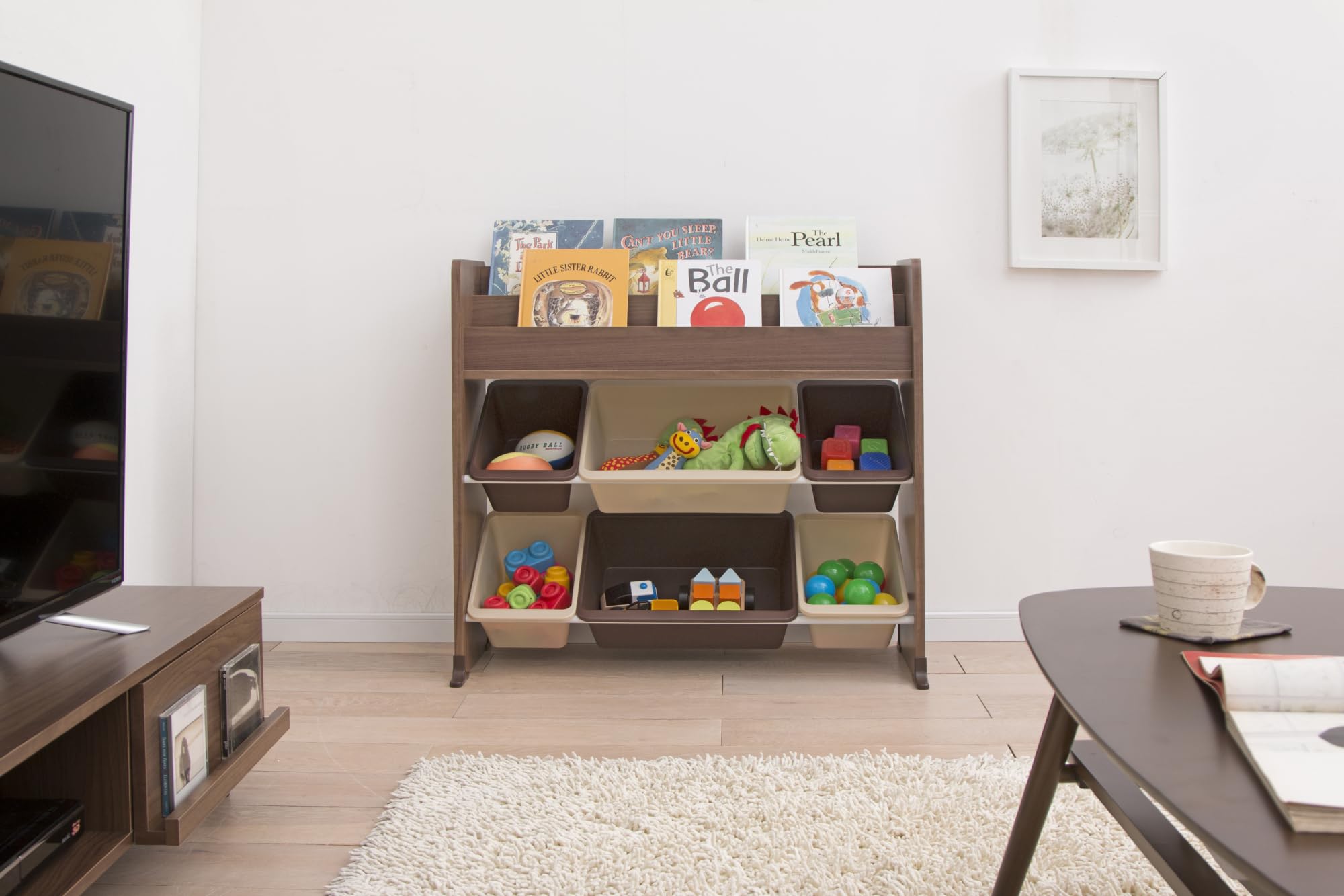 Iris Ohyama, Étagère pour Jouets, Meuble, Bibliothèque pour Enfant, Organiseur, Boîtes de Jeux, Livres /6 coffres Amovibles Plastique, Salle de Jeux, Chambre - Kids Toy Rack - ETHR-26 - Marron