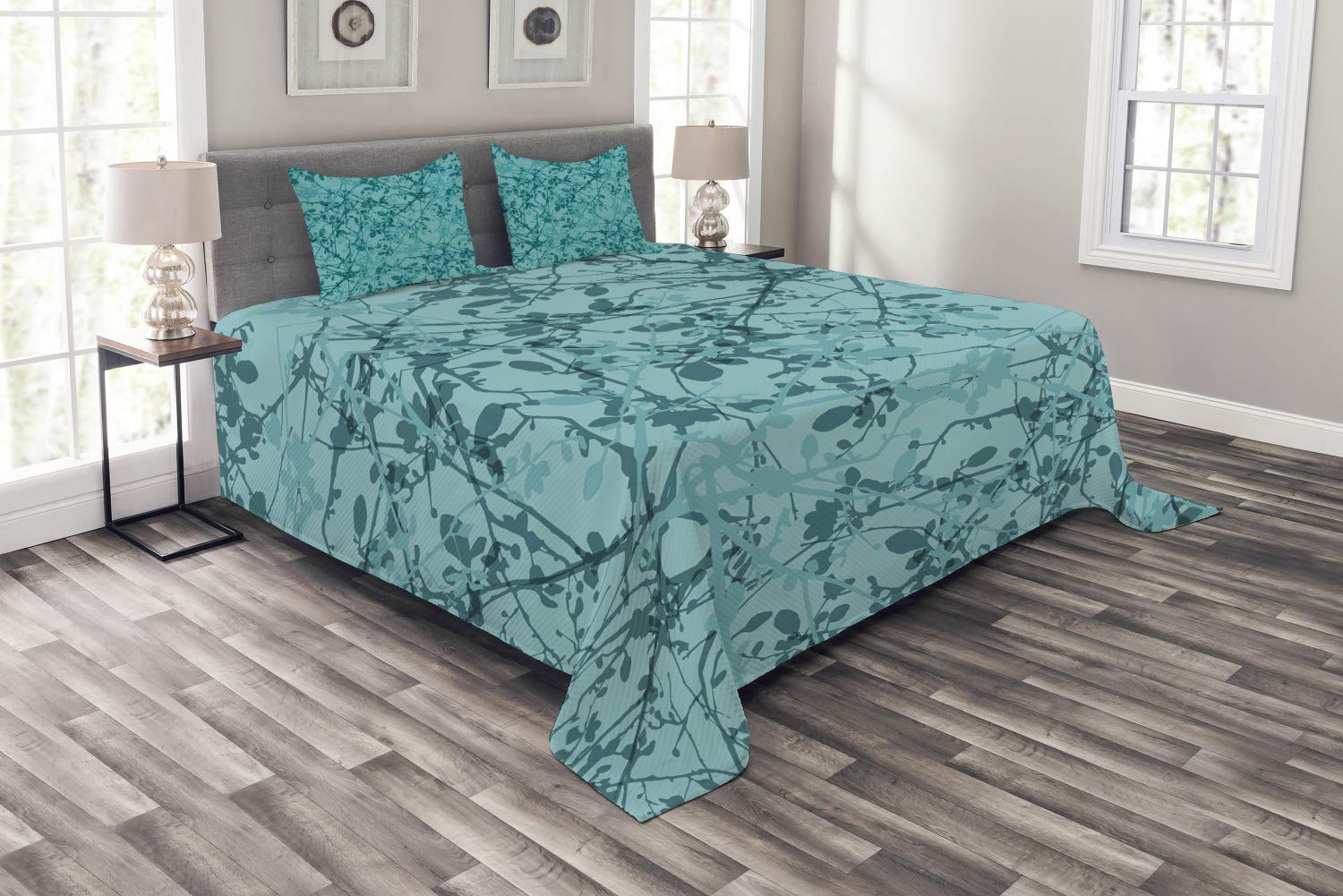 Colcha verde azulado con diseño abstracto textil de alta fidelidad estética