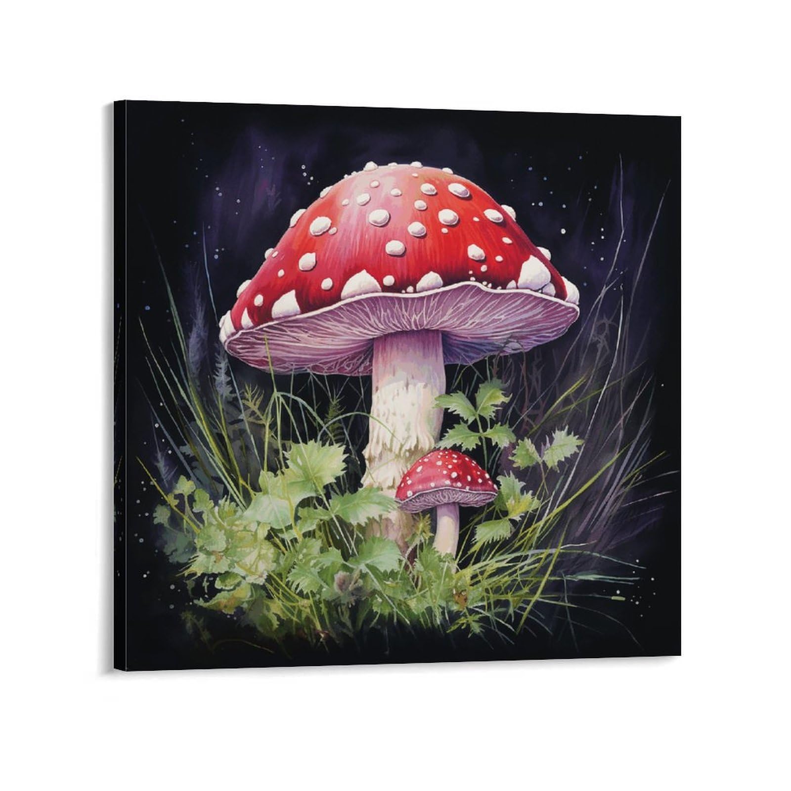 Mushrooms in The Grass Canvas Wall Art for Bedroom 12x12inch(30x30cm) Canvas Prints Artwork for Walls Modern Picture Artwork Painting for Living Room Aesthetic Wall Paintings for Bathroom Kitchen Offi