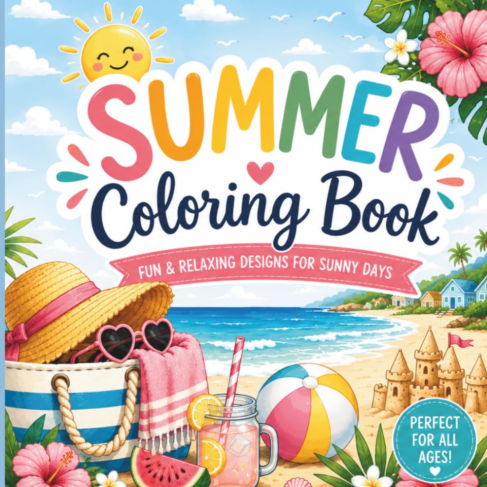 Bold & Easy Summer Coloring Book for Seniors: 40 Fun and Relaxing Designs Featuring Beach Days, Tropical Vibes, Cute Animals, and Summer Fun