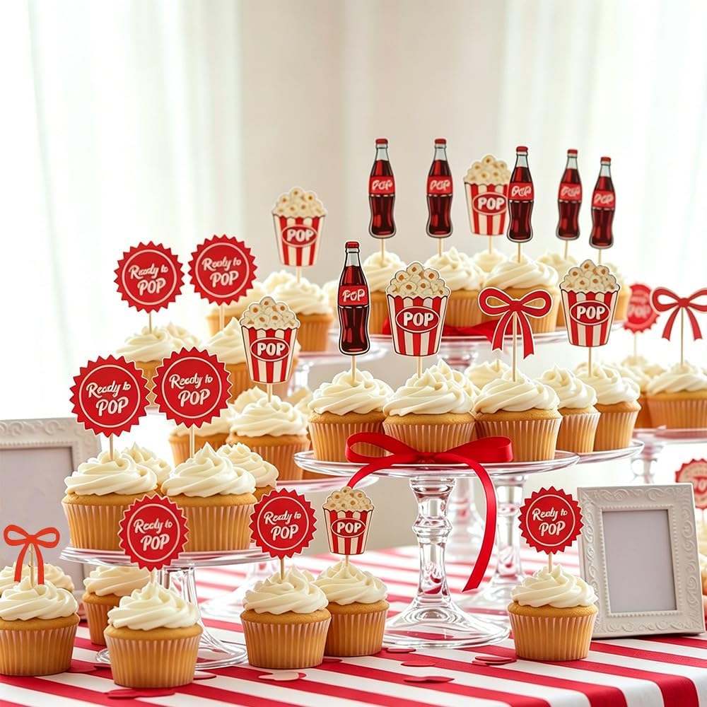 24Pc She‘s Ready to Pop Cupcake Toppers,Little Soda Pop Cake Decoration image 4
