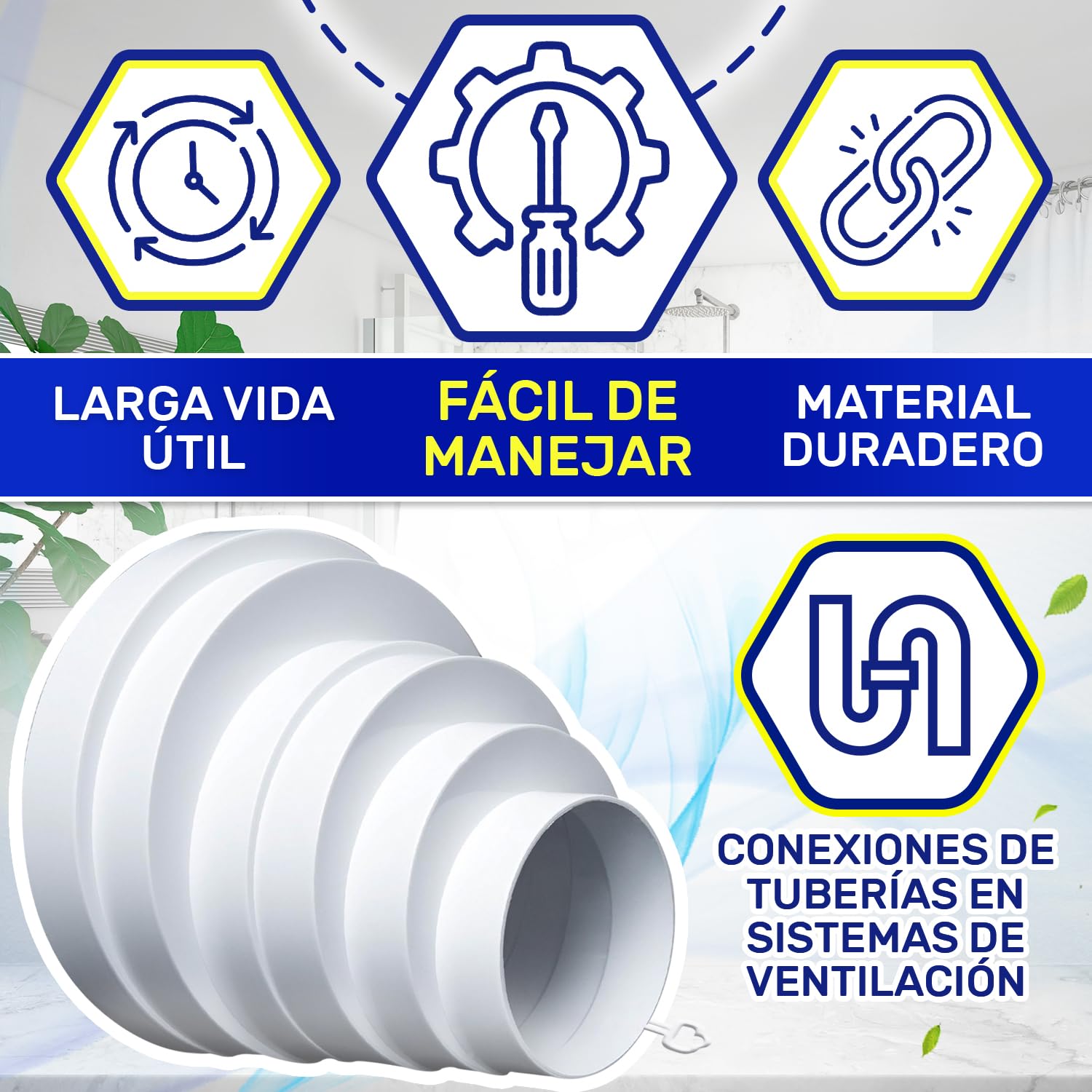 Manguito Reductor Tubo Campana Extractora Excéntrico para Tubo Redondo Ø 80-160 mm Temperatura de Trabajo 60°C - Garantía de 10 Años - MONTERAL