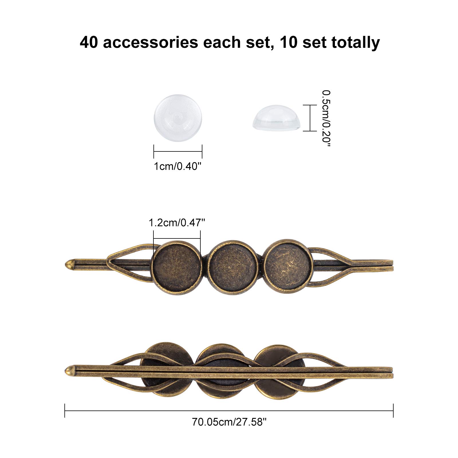 PH PandaHall Kit Forcine Per Capelli Fai Da Te - 10 Fermagli Bronzo Antico E 30 Cabochon In Vetro Trasparente