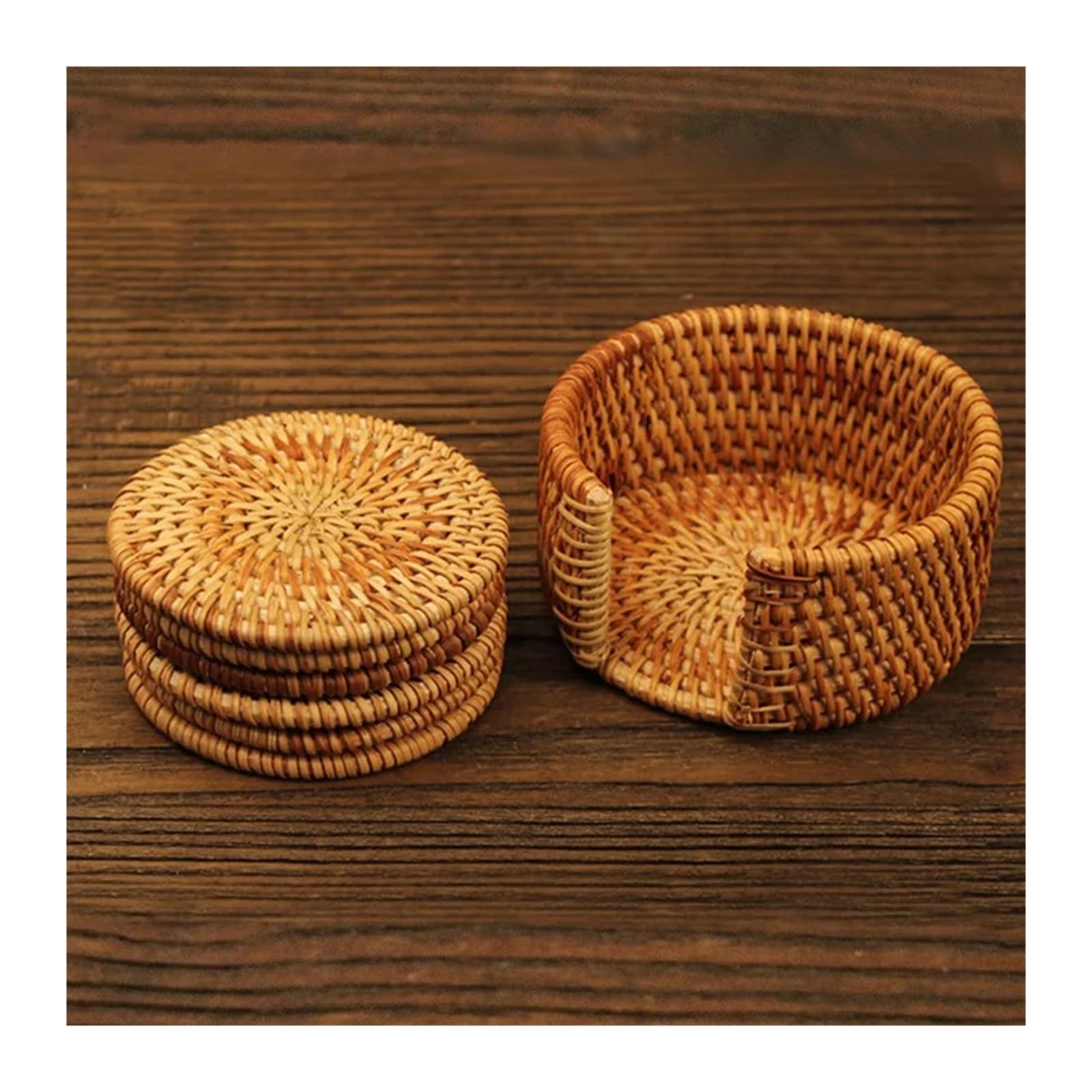 tkane rattanowe podkładki, Zestaw rattanowych podkładek z koszami w 6 różnych rozmiarach(8cm)