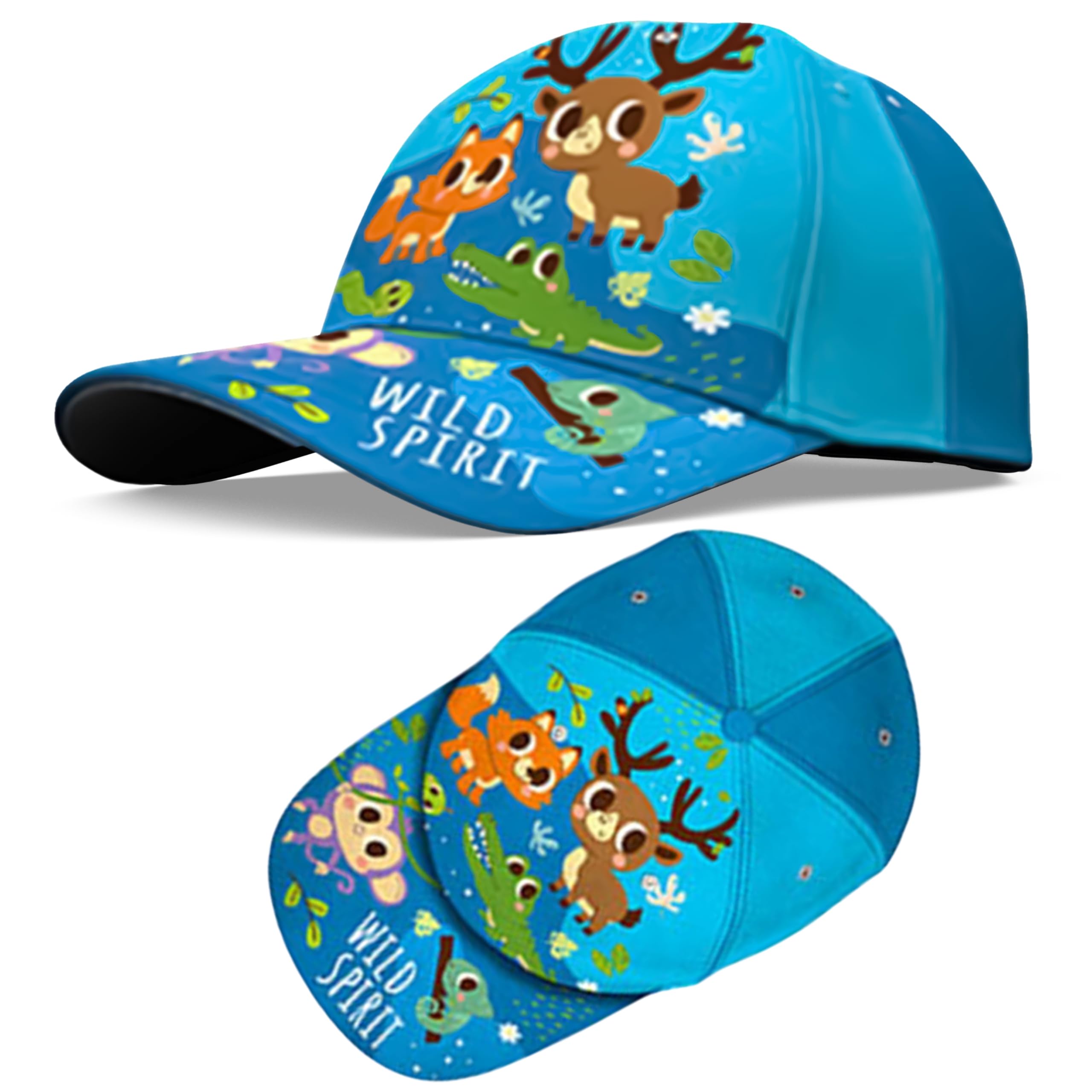 SRV Hub Into The Forest Kids Blue Baseball Cap – Toddler Cotton Summer Hat with Adjustable Strap, Cartoon Sun Hat for Boys & Girls Age 3-6 Years, Outdoor Play & Sun Protection