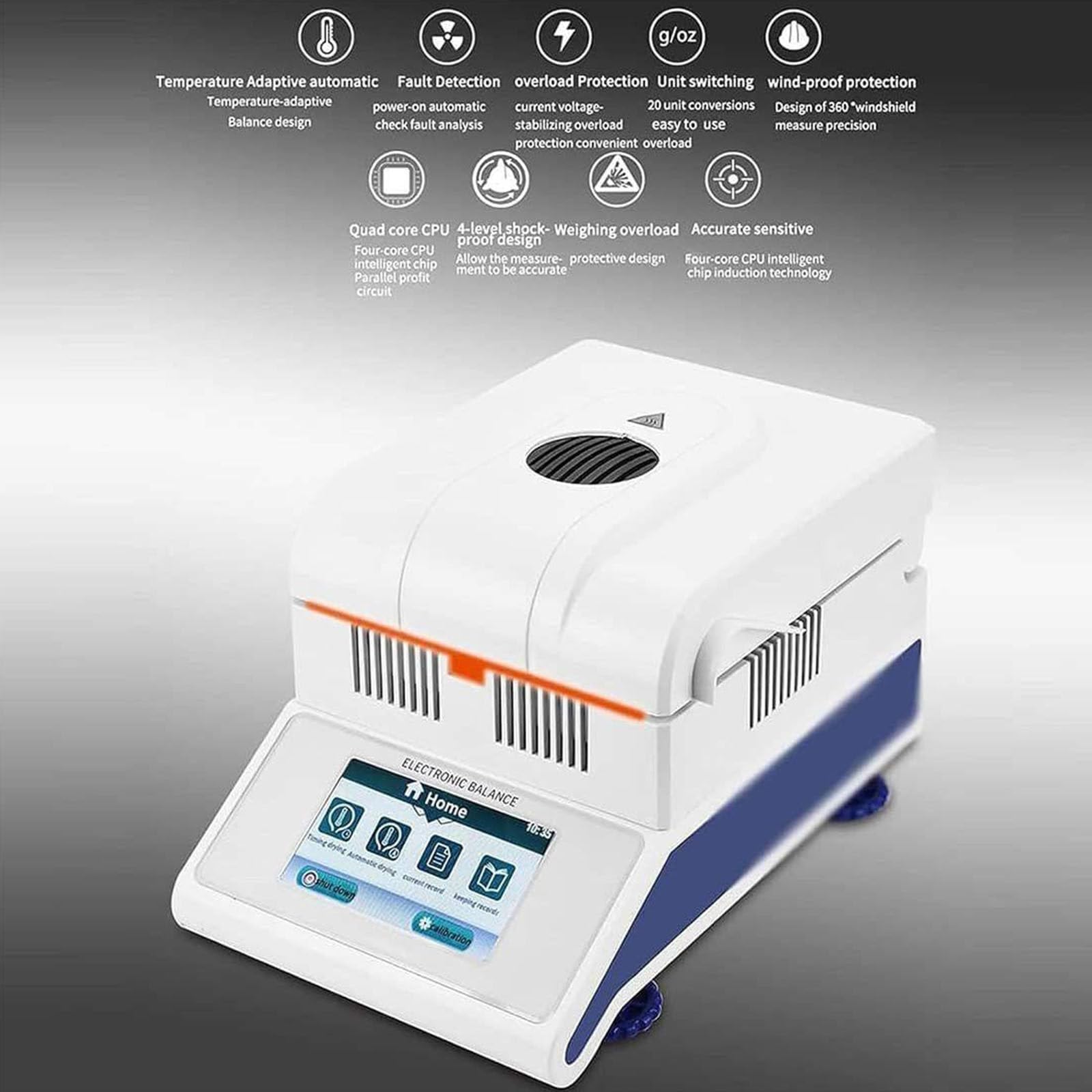 Analizador Humedad,Analizador Humedad Halógeno,Analizador Humedad Laboratorio Precisión, Balanzas de Humedad con Pantalla Táctil,Diseño Compacto,50g/0.002g