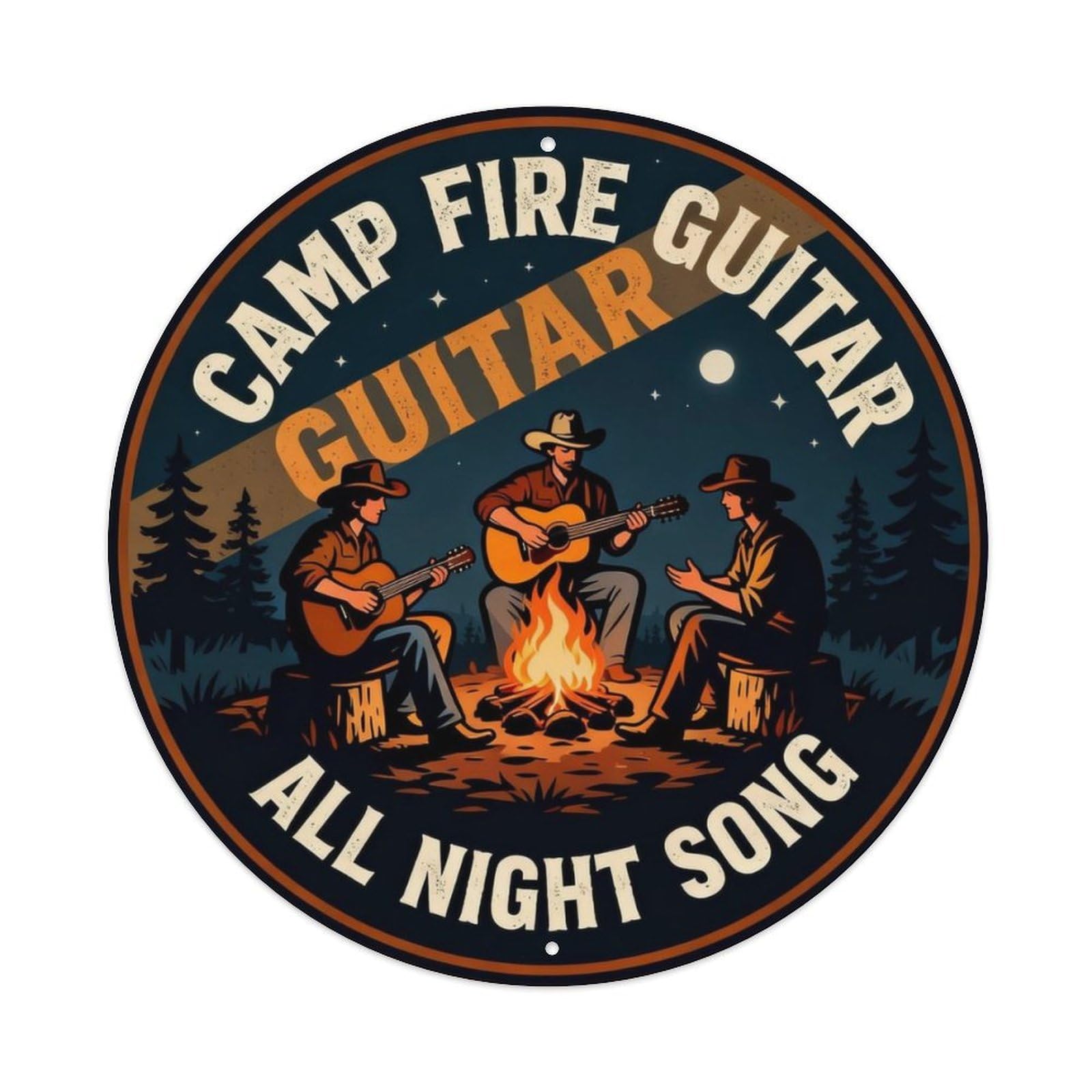 Camp Fire Guitar All Night Song Metal Tin Sign Plaque