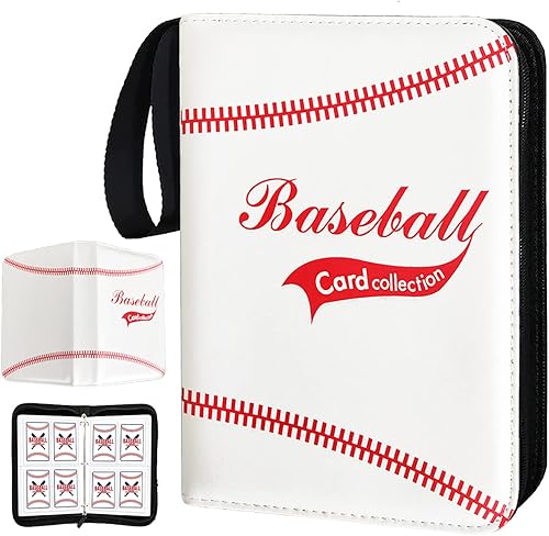 Carpeta de tarjetas de béisbol para intercambiar, se adapta a 400 tarjetas con 50 fundas y páginas de 4 bolsillos, 3 álbumes de anillos en D para