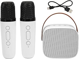 Karaoke Machine, Multifunction Karaoke Machine with 2 Microphones, Stereo RGB Light Portable Bluetooth Speaker, Stereo Sound Karaoke Machine, for Girls, Boys, Home (White)