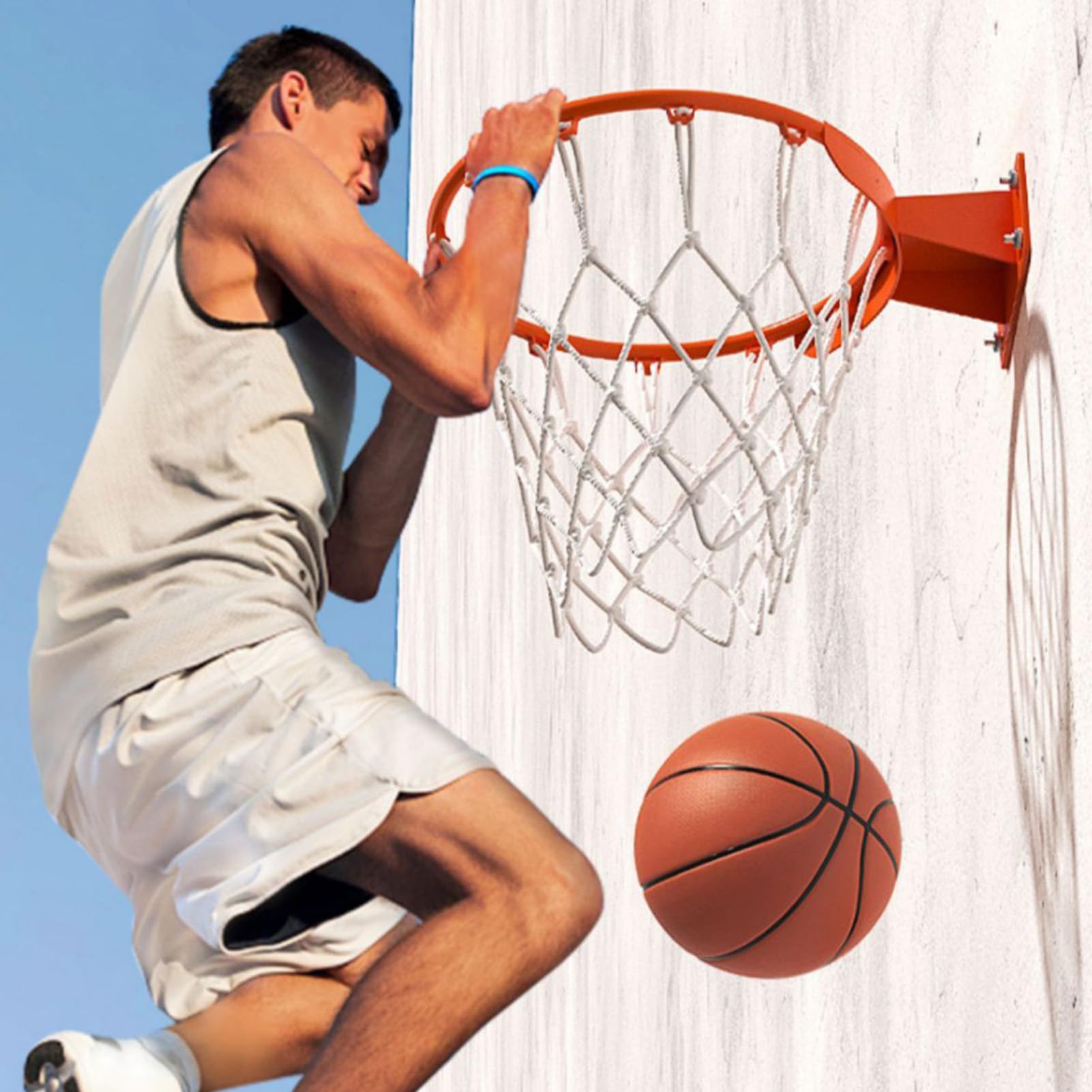 Anillo de canasta de baloncesto, anillo de canasta de baloncesto, para exterior, red de baloncesto y fijaciones de pared, con red de baloncesto, para interior y exterior, para colgar, 45 cm, para