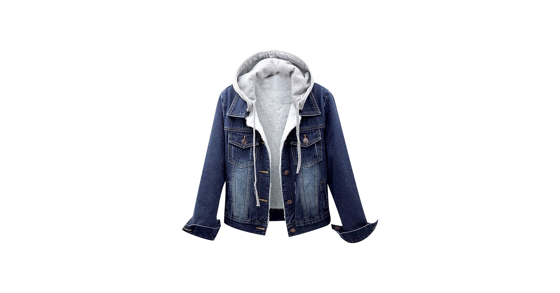 qjutow Women's Blue Denim Sherpa Lined Cropped Bomber Jacket
