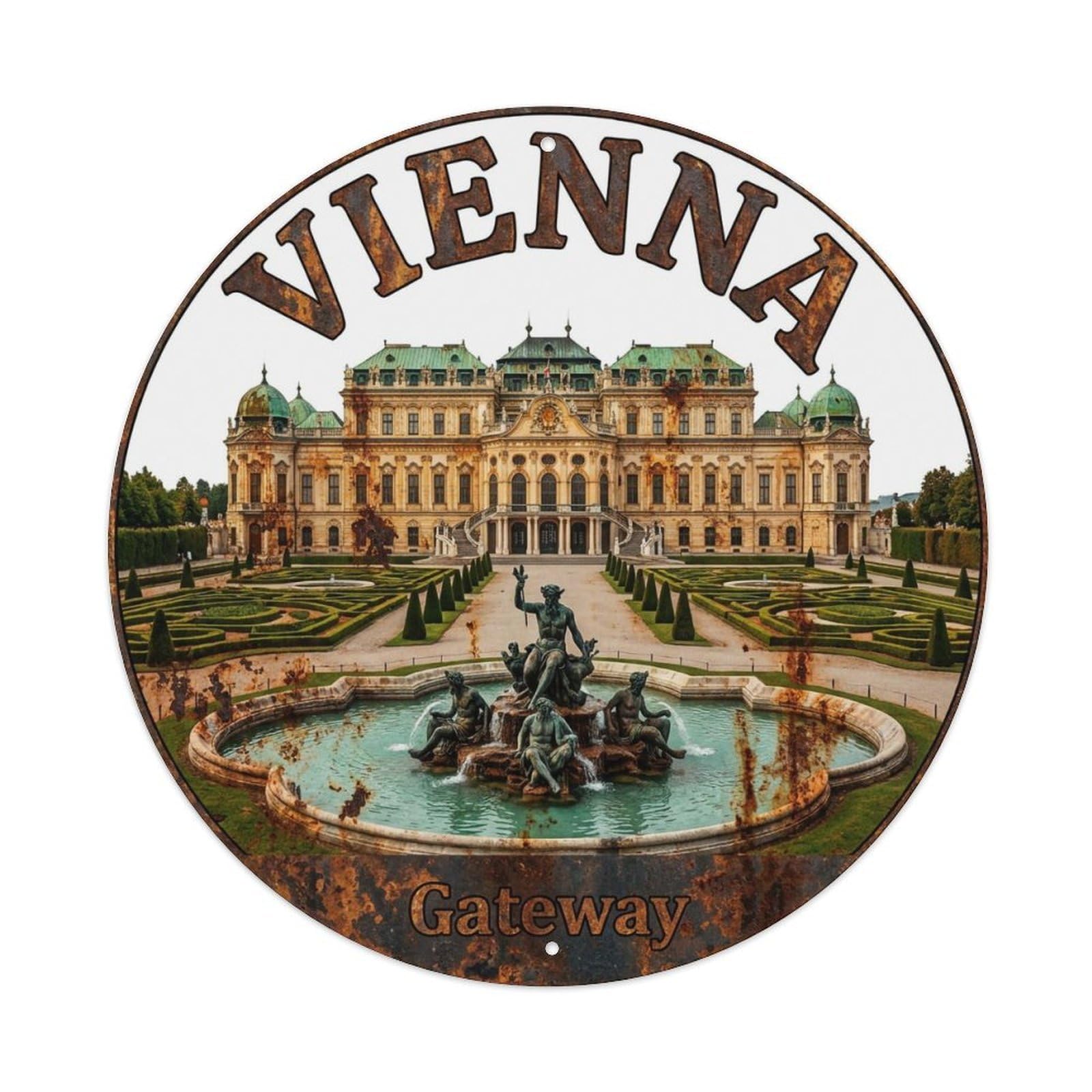 Yrnq 8X8inch Vintage Style Vintage Travel Vienna Austria Crossroads Metal Tin Sign