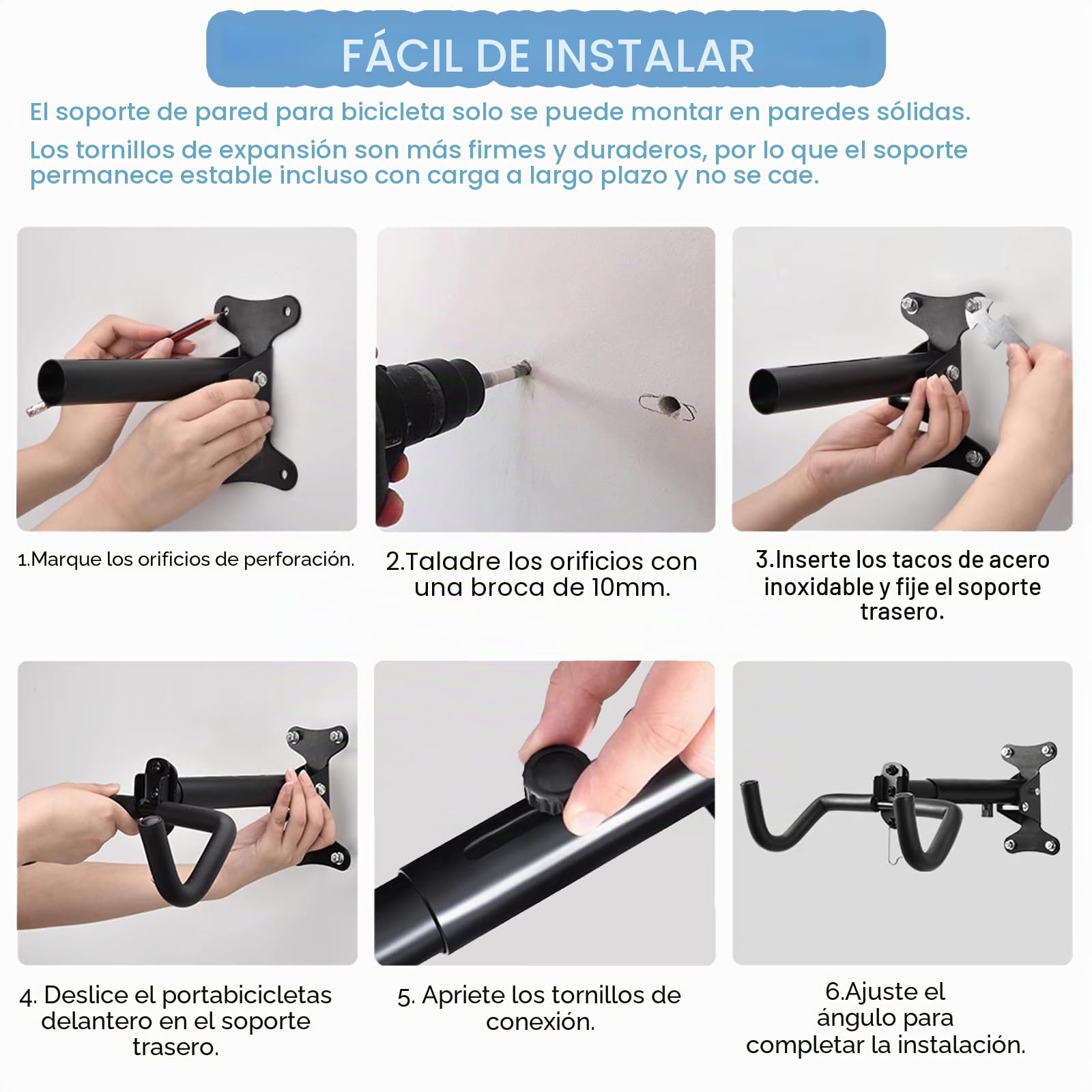 Soporte Pared Bicicleta, Soporte Bicicletas Pared de Acero Hasta 22 kg, Colgador Bicicleta Pared Acolchado Extra Suave, Ángulo y Distancia Ajustables, para Bicicleta de Carreras, Plegable, MTB