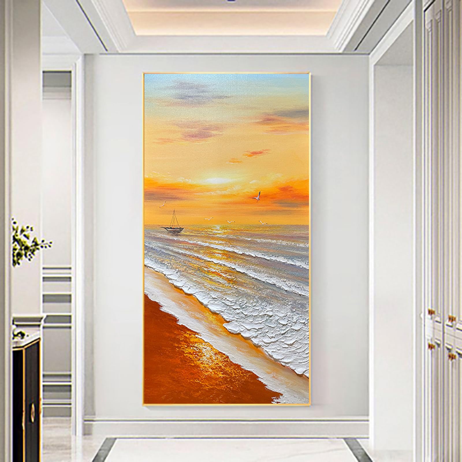 Peinture suspendue sur un canapé grande taille vue mer