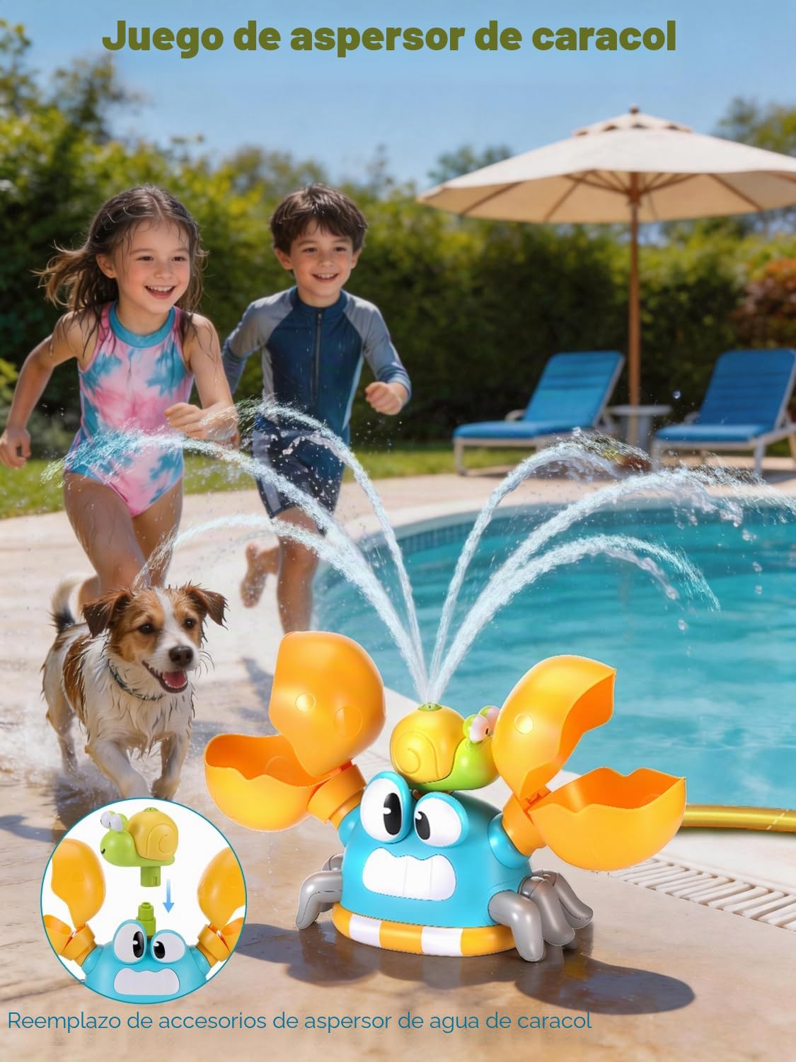 3-en-1 Juegos de Agua para Niños Exterior, Juguete de Aspersores Forma de Cangrejo con Juego de Lanzar Tela y Atrapar Pelota, Juguetes Verano para 3 4 5 6 7 8 9Años, Regalo creativo para Niños y Niñas