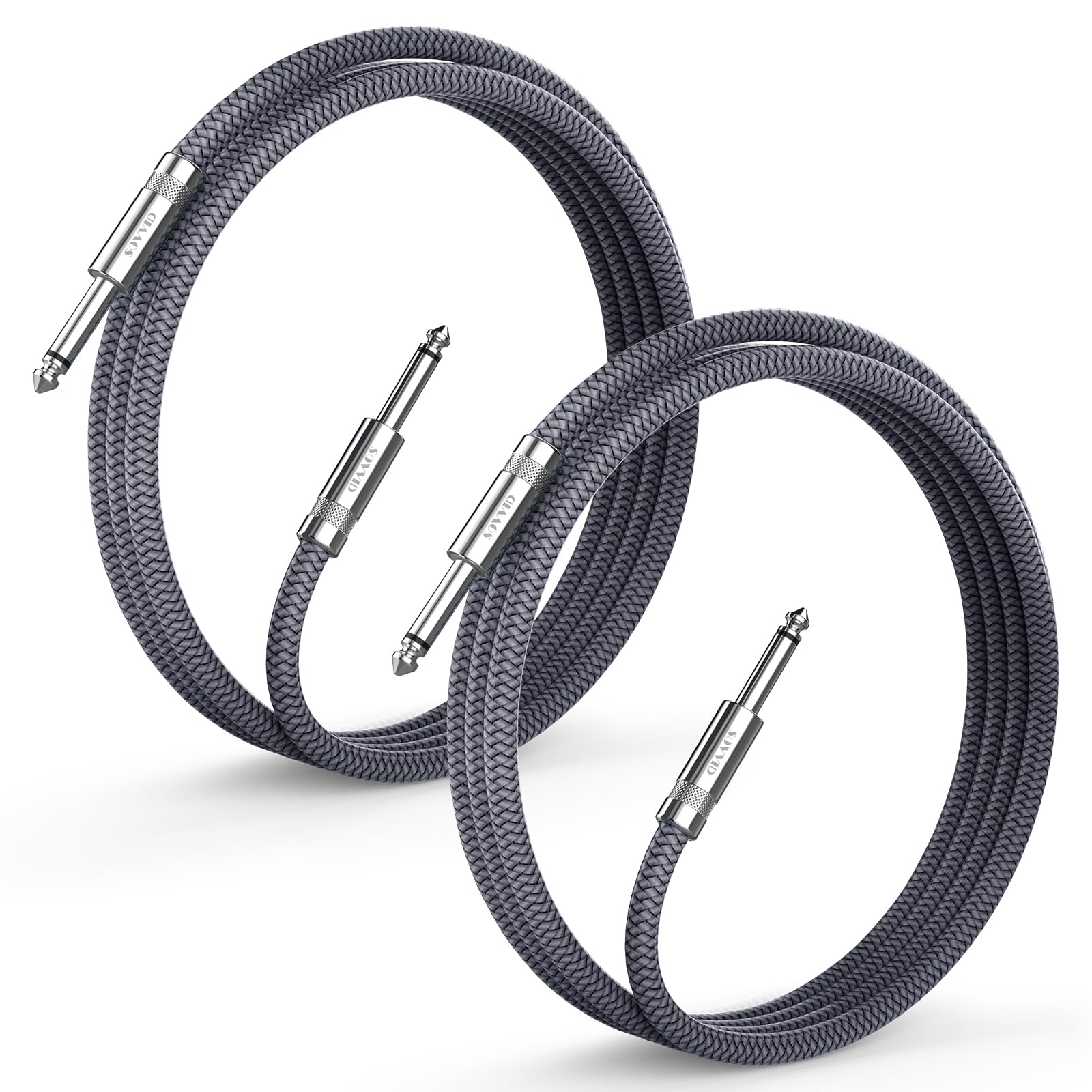 Sovvid 2 Pack Guitar Cable 1.8M/6FT - Instrument Cable Quarter Inch Cable Electric Guitar Cord 1/4 Guitar Cables Guitar Amp Cord for Guitar Bass Keyboard and Pro Audio (Straight to Straight, Grey)