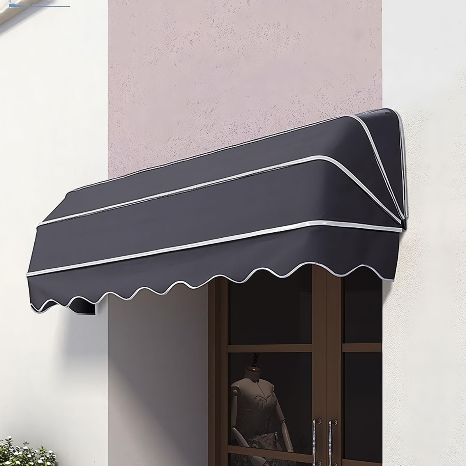 GJZQDKX French Curved Retractable Awning for Windows and Doors Waterproof Polyester Canopy for Home Patio Balcony Terrace and Café Foldable Design with Rain and Snow Protection