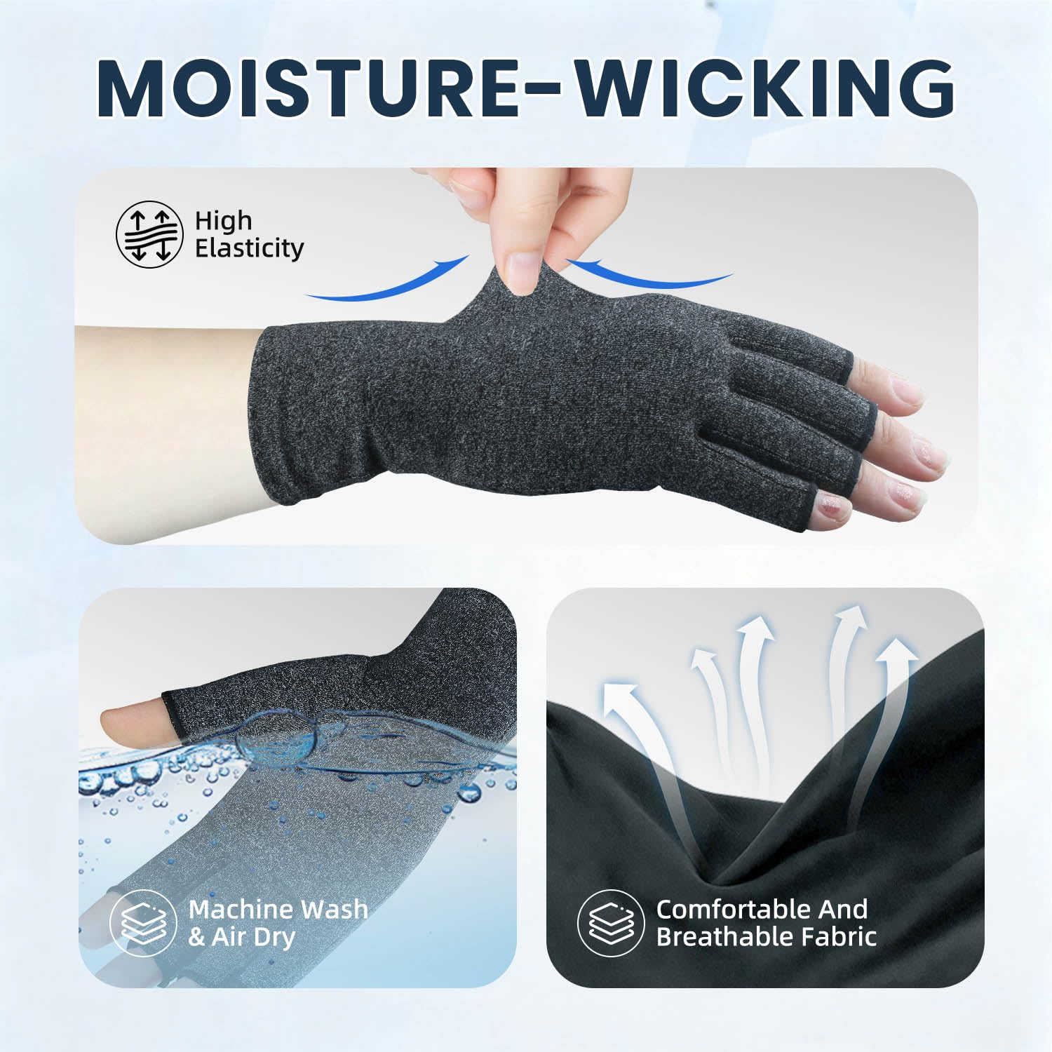 2 pares de guantes para artritis, guantes de compresión de mano para reumatoides, alivio del dolor, túnel carpiano, hinchazón, soporte articular, guantes sin dedos para conducir para mujeres