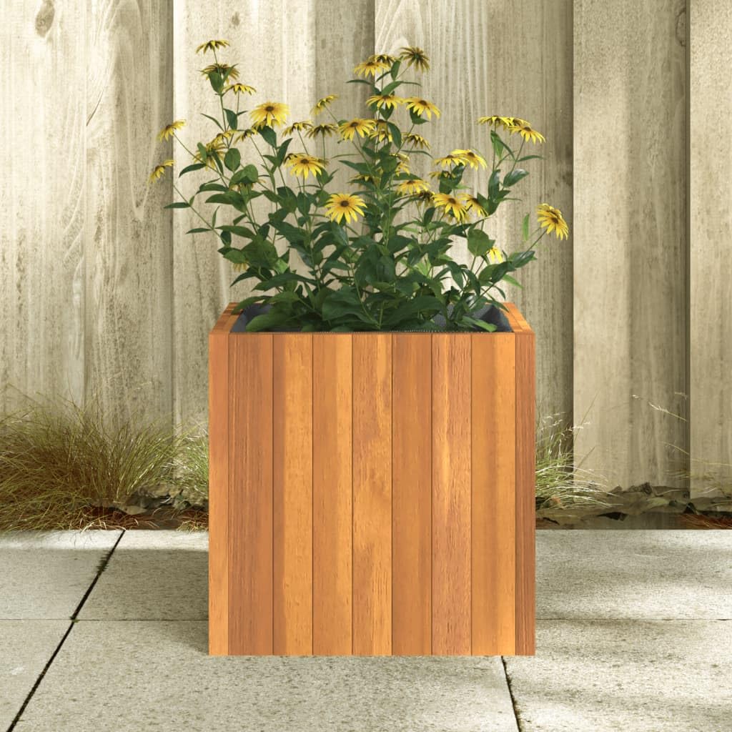 Pflanzkübel aus massiver Akazie 35 x 35 x 35 cm mit Vliesbeutel, Blumen Topf für drinnen draußen, Pflanz Gefäß für Balkon, Terrasse, Fensterbank und Deko