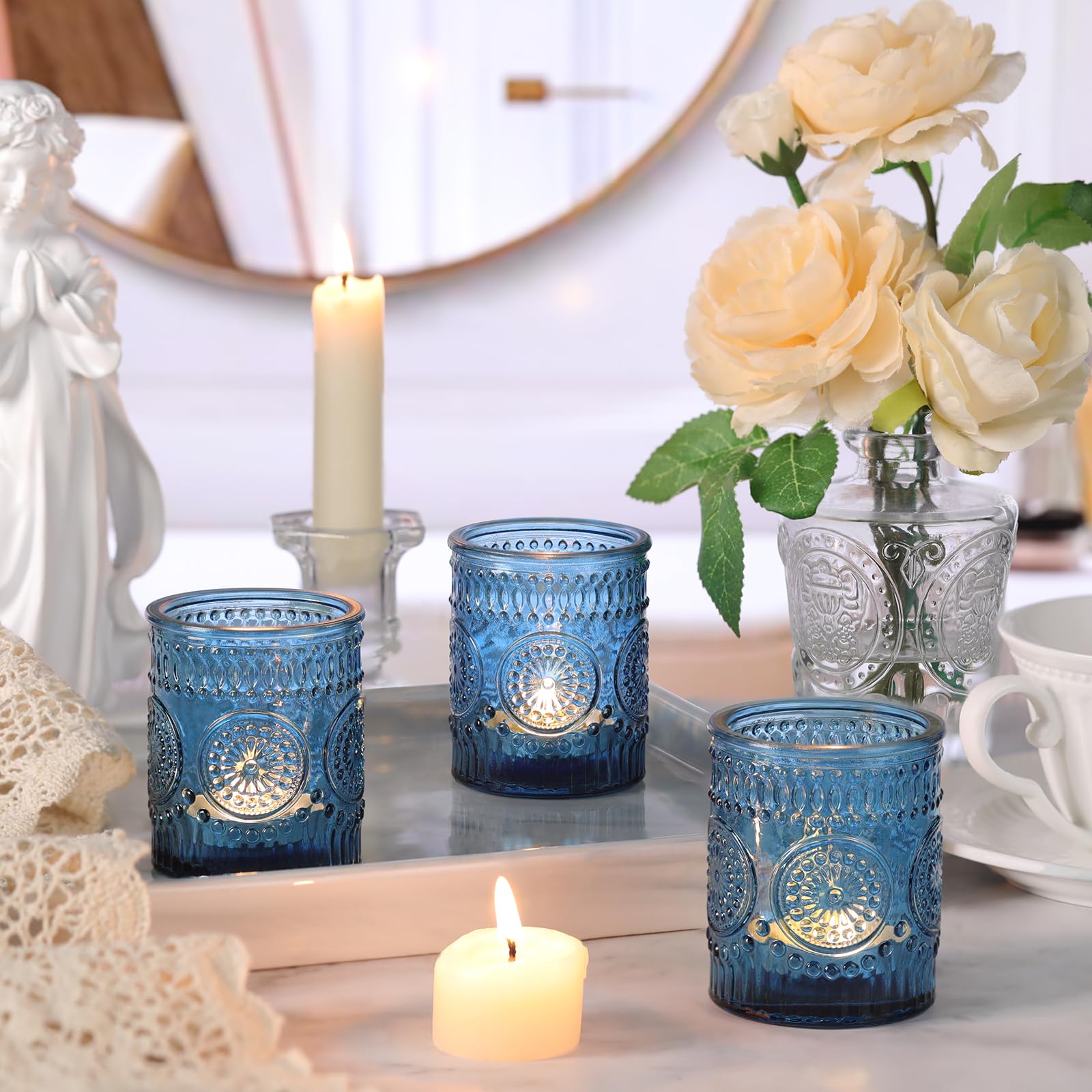 Lanttu Lot de 12 photophores en verre vert pour centres de table de mariage, fêtes d'anniversaire, décoration d'intérieur et décoration de vacances