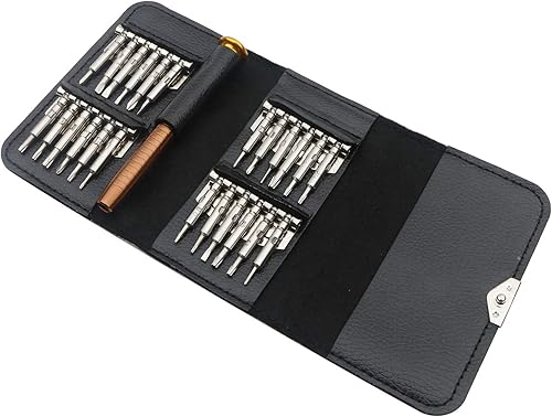 Juego de destornilladores 25 en 1, destornillador de precisión pequeño juego de destornilladores con bolsa de cuero negro para reloj, lentes, PC,