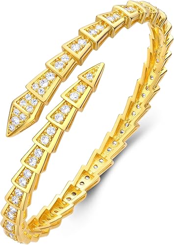 TJOJOYFUL Snake Bracelet Cuff Bracelet for Women - Snake Design Bangle with 5A Cubic Zirconia Stones, Jewelry Gift for Anniversary Valentine's Day