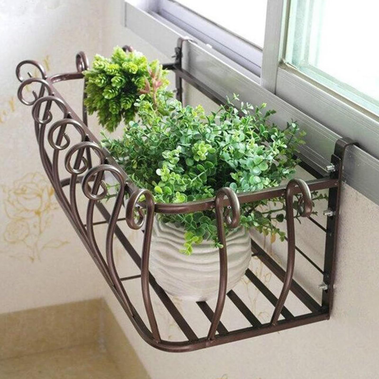Soporte De Exhibición Para Flores Hierro Forjado, Estante Colgante Para Plantas Con Gancho Soporte Macetas Interior Exterior Para Barandillas Paredes Balcones Jardines Vallas(Brown,100*32*22cm)
