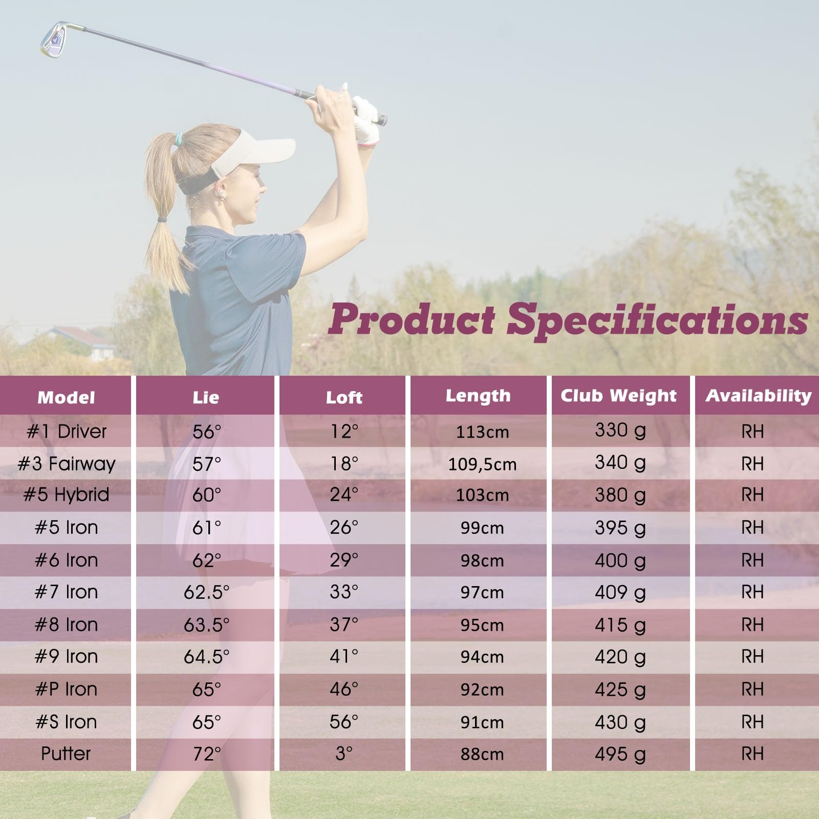 LIFEZEAL Set completo di mazze da golf da donna, con #1 driver, 3 fairway, 5 ibridi, 5#6#7#8#9#P #S, putter e borsa da golf portatile con parapioggia, destrorsi