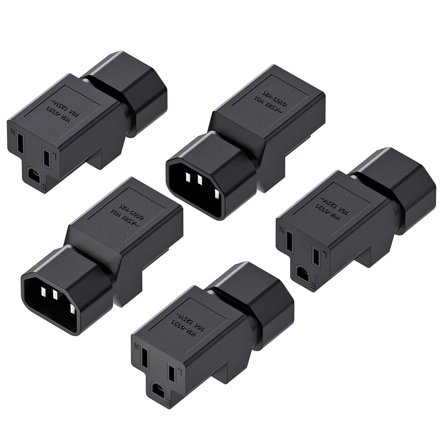 5Pack] IEC 320 C14 to Nema 5-15R AC Adapter, Vellcon C14 to 5-15R