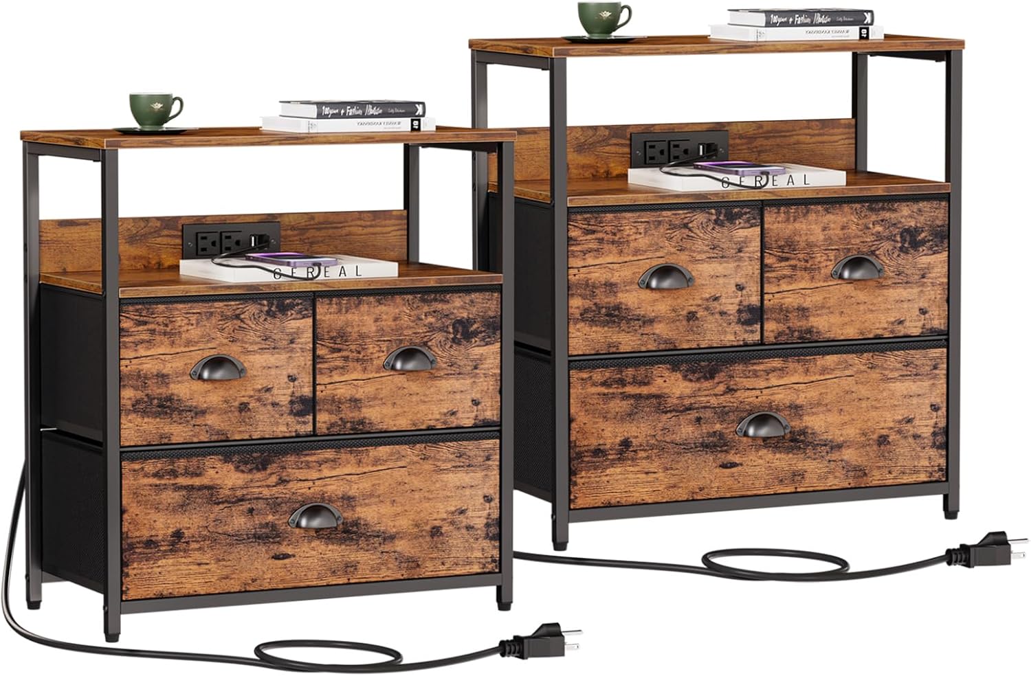 Furnulem Nightstand Set of 2, Wide Bedside Tables with