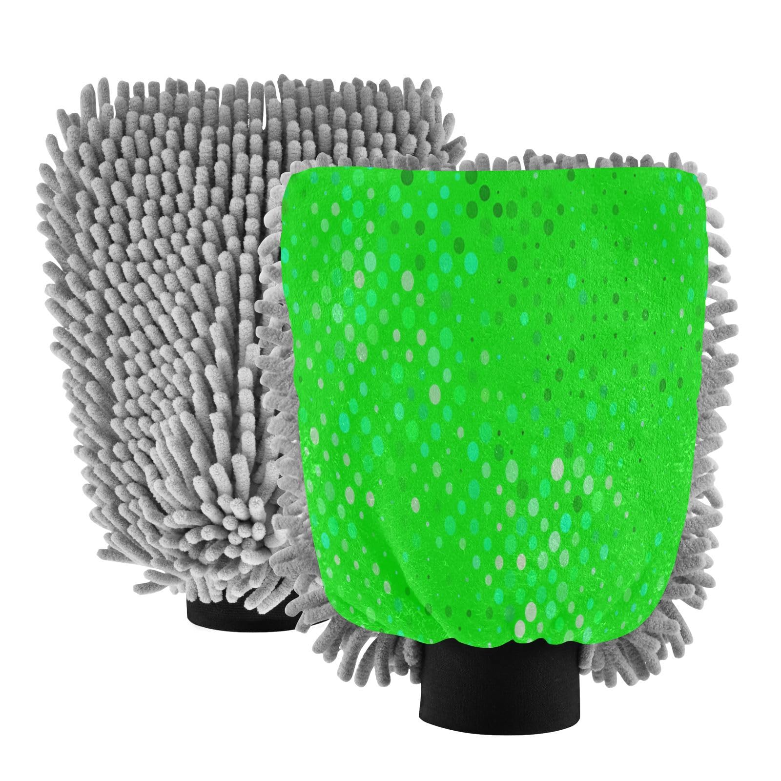 STAYTOP Green Wave Point Car Wash Mitt Microfiber, 2Pcs Scratch Free Lint-Free, Premium Chenille Microfiber Mitt Car Wash Brush-M