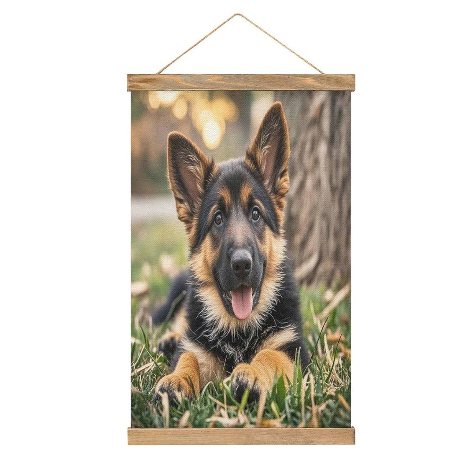 FekiLoot German Shepherd Puppy Wall Art Poster Hanger Frame Linen Wall Art Decor Vintage Hanging Poster Hanging Wall Decor Rustic Retro Wall Art Print for Living Room Decor 20.4 X 13.1Inches