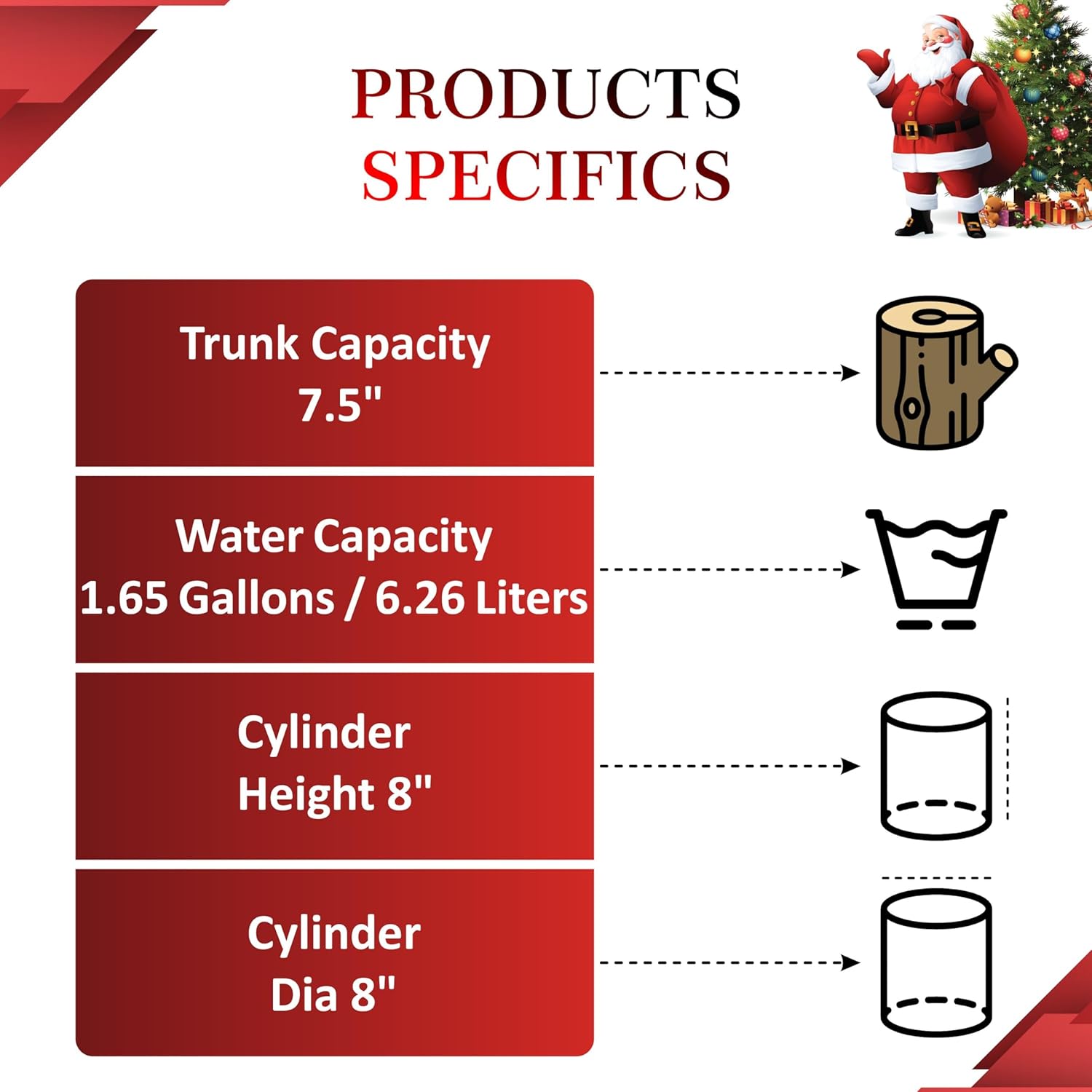 FEBTECH - Christmas Tree Stand - 8" Wide Cylinder - Adjustable Stand - Adorned with Christmas Sleeve - Compatible as Both - Real and Artificial Tree Stand - Christmas Tree Stand with Water Reservoir