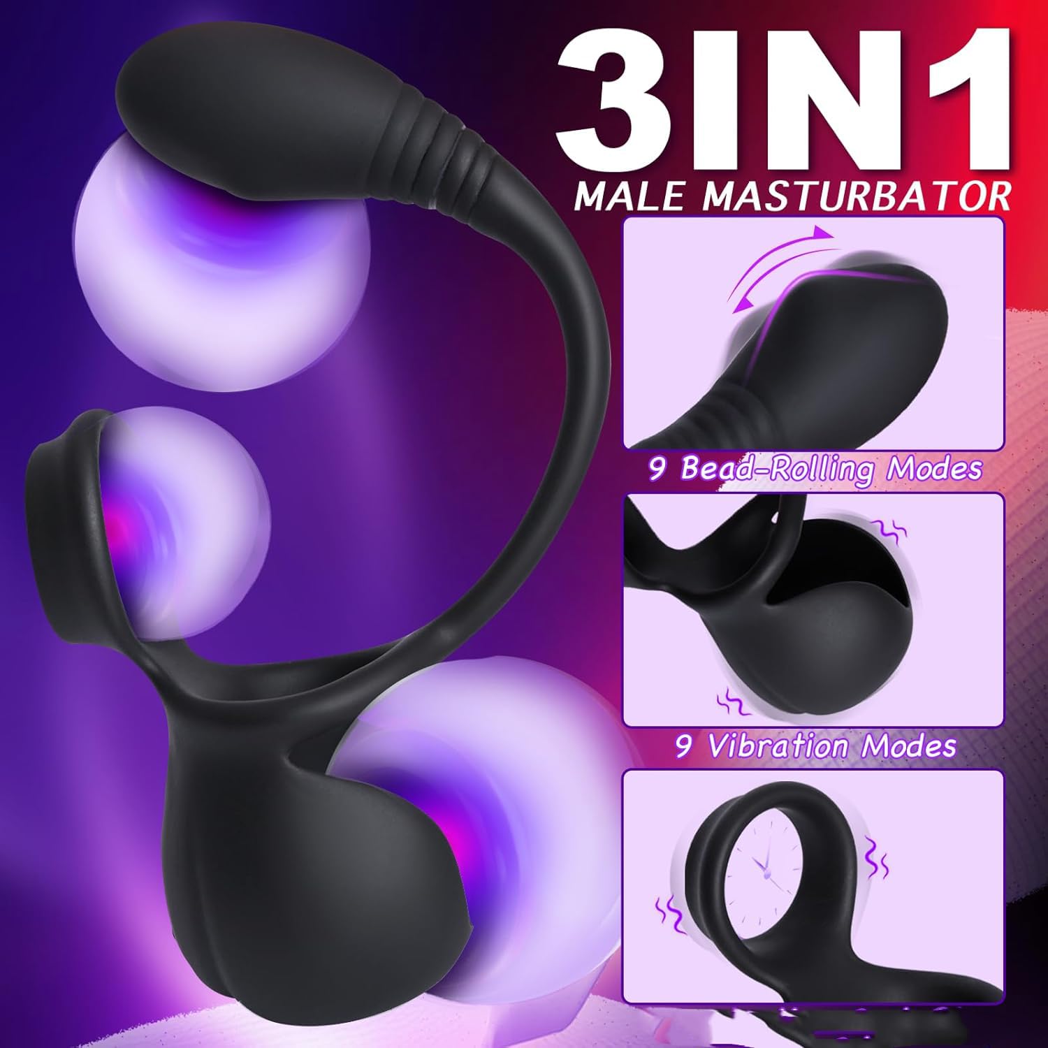 Prostata Vibratore Anale con Anello Pene Vibratore per Uomini, Massaggiatore Prostatico, Vibratoreper Uomo Professionale Plug Analesex Toy, Plug Anale-Dilatatore Uomo, Sex Toys Sessuali per Uomini