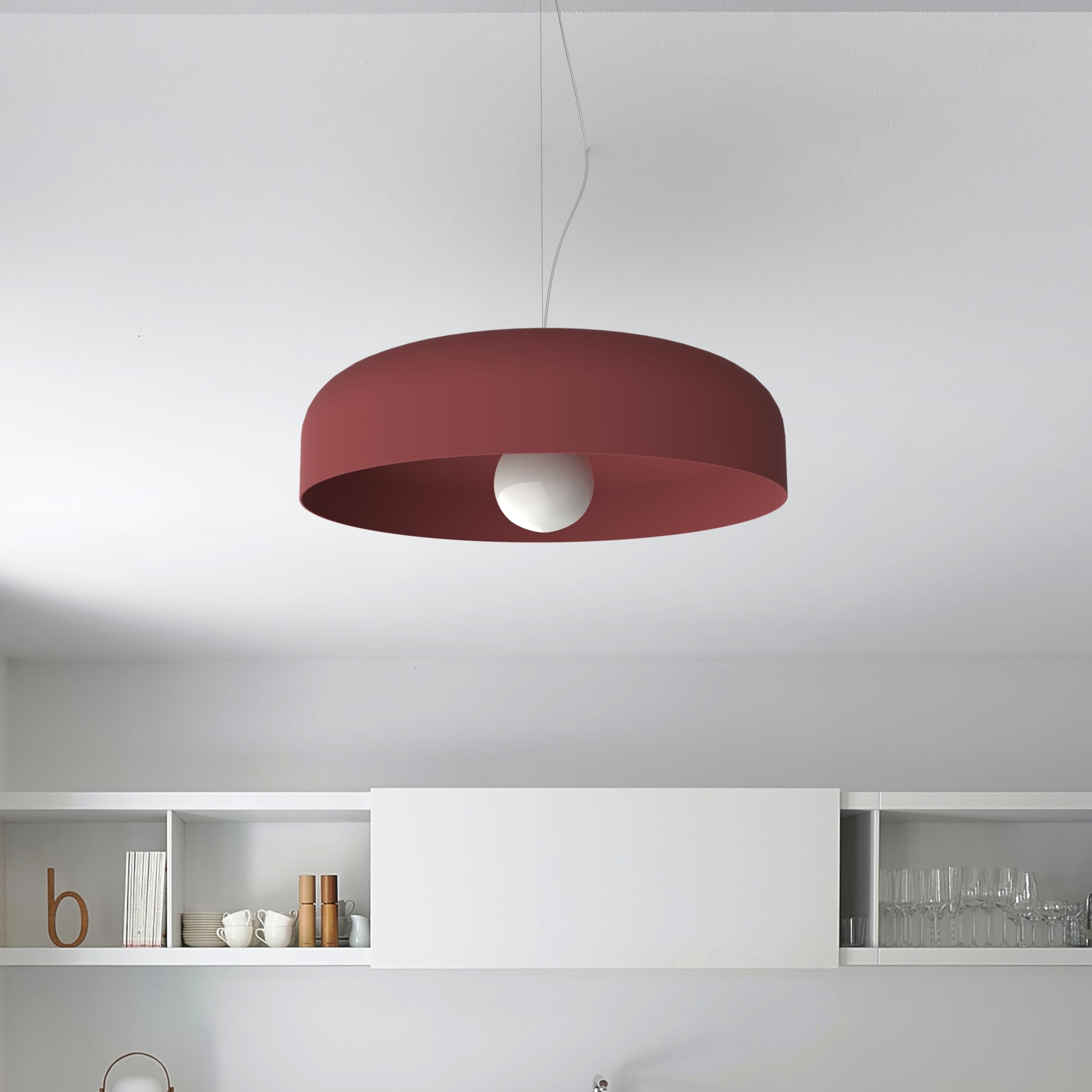 L+ Lampadario a Sospensione Moderno Cilindro in Metallo - Diametro 50cm Attacco E27 - Made in Italy - per Cucina e Soggiorno (Rosso Cowhide, 50cm)