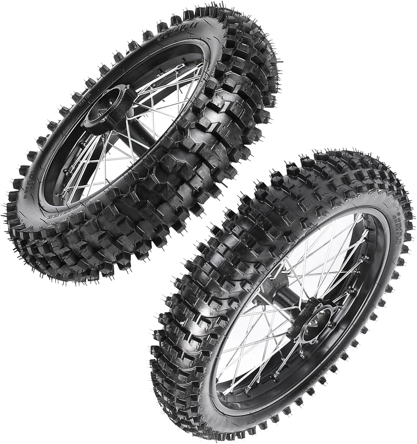 Dirt Bike 17/14 Wheel Combo Set with Tires & Tubes – 70/100-17 Front & 90/100-14 Rear Steel Rims, 12mm Axle Conversion for 110cc 125cc 140cc 150cc 160cc Pit Bikes Motocross Trail Bike Monkey