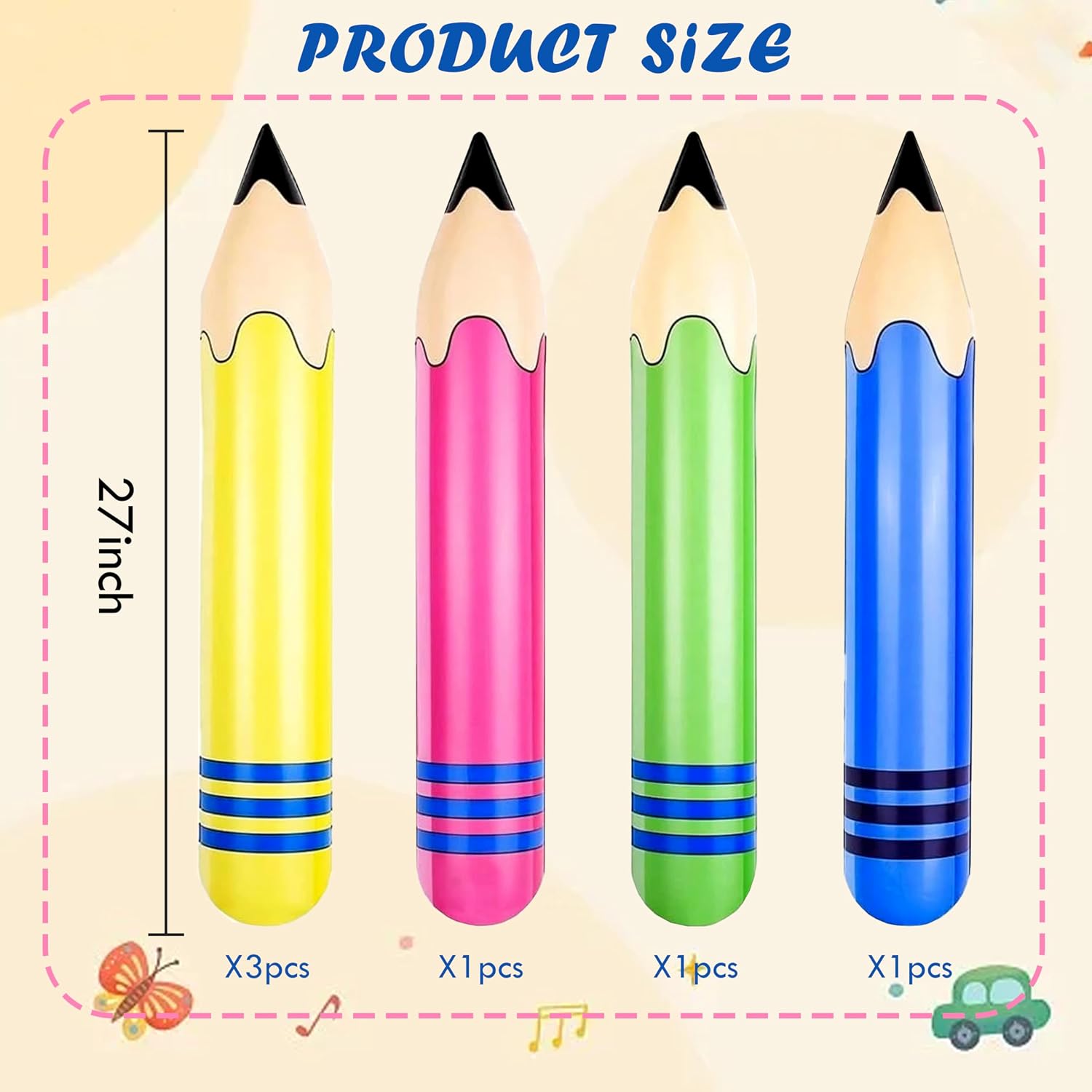 6-Pack 27-Inch Inflatable Pencil Balloons with Air Pump Included — Large Blow Up Pencil Party Decorations for Back to School Graduation Classroom Birthday Photo Props Indoor Outdoor image 3