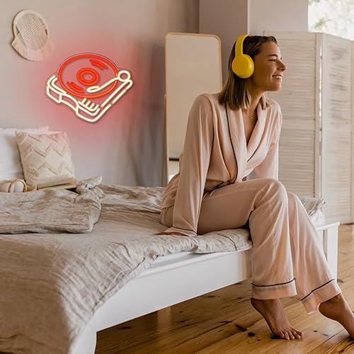 Miniatura 7 de Letrero de neón para tocadiscos, retro, rojo, cálido, para música, luz de neón, para decoración de estudio, arte en vivo, letrero de luz de neón