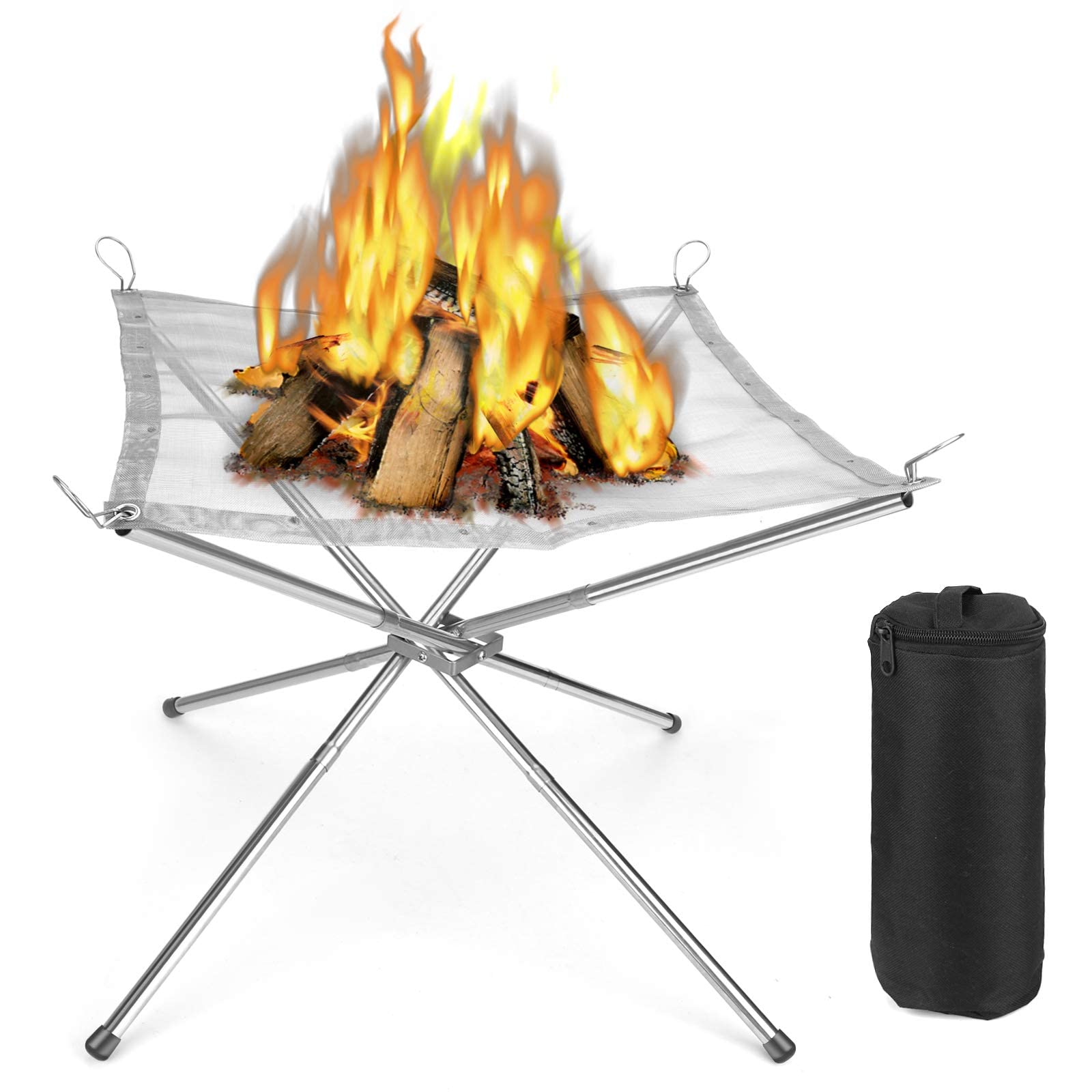 Portable Fire Pit for Camping Fire Bowl Fire Baskets Foldable Lightweight Handy Stainless Steel Mesh Fireplace for Outside,Garden, Patio, Camping, Barbecue
