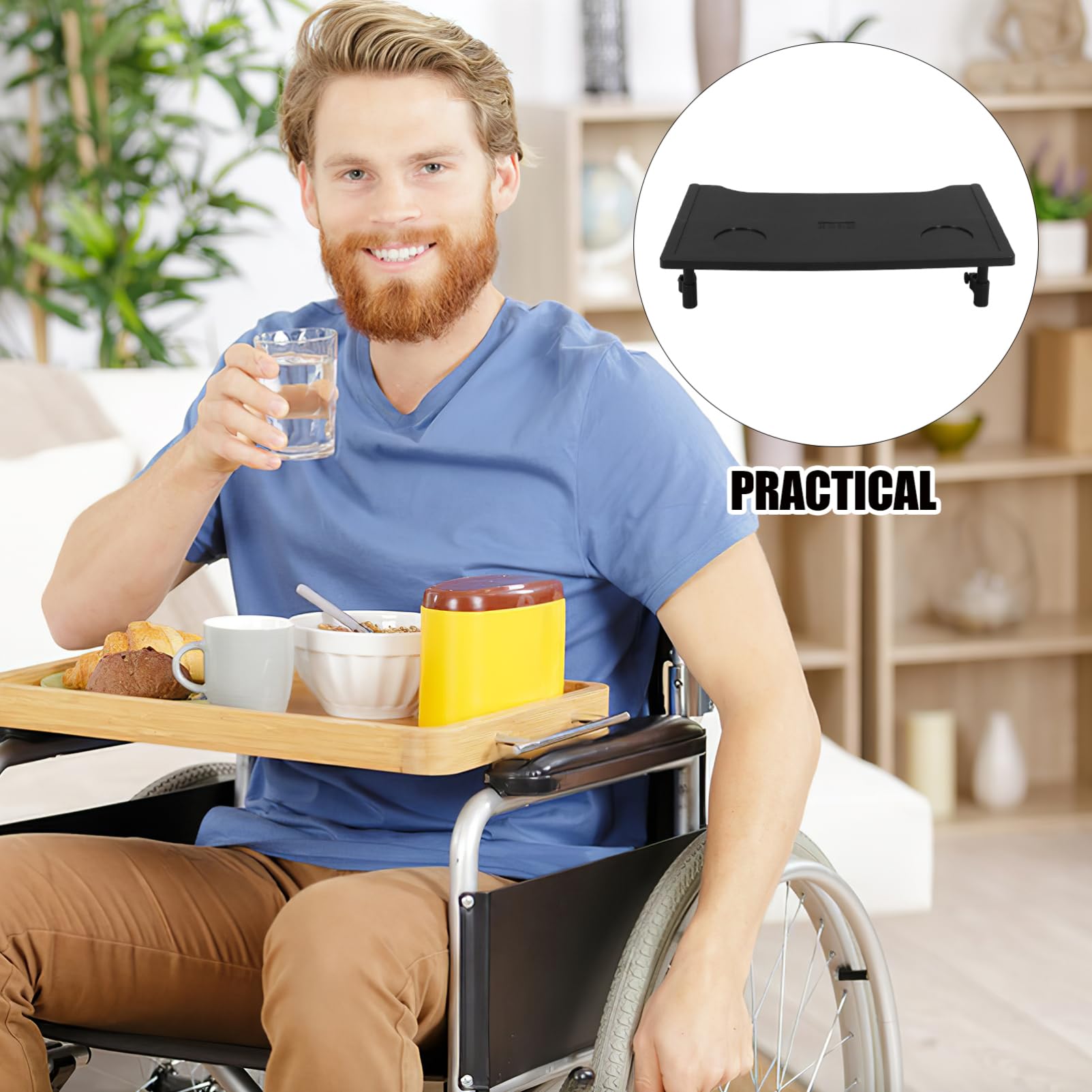 TOVINANNA Wheelchair Table for Seniors Portable Wheelchair Eating Desk Removable Tray Cup Holder Accessory for Mobility Devices