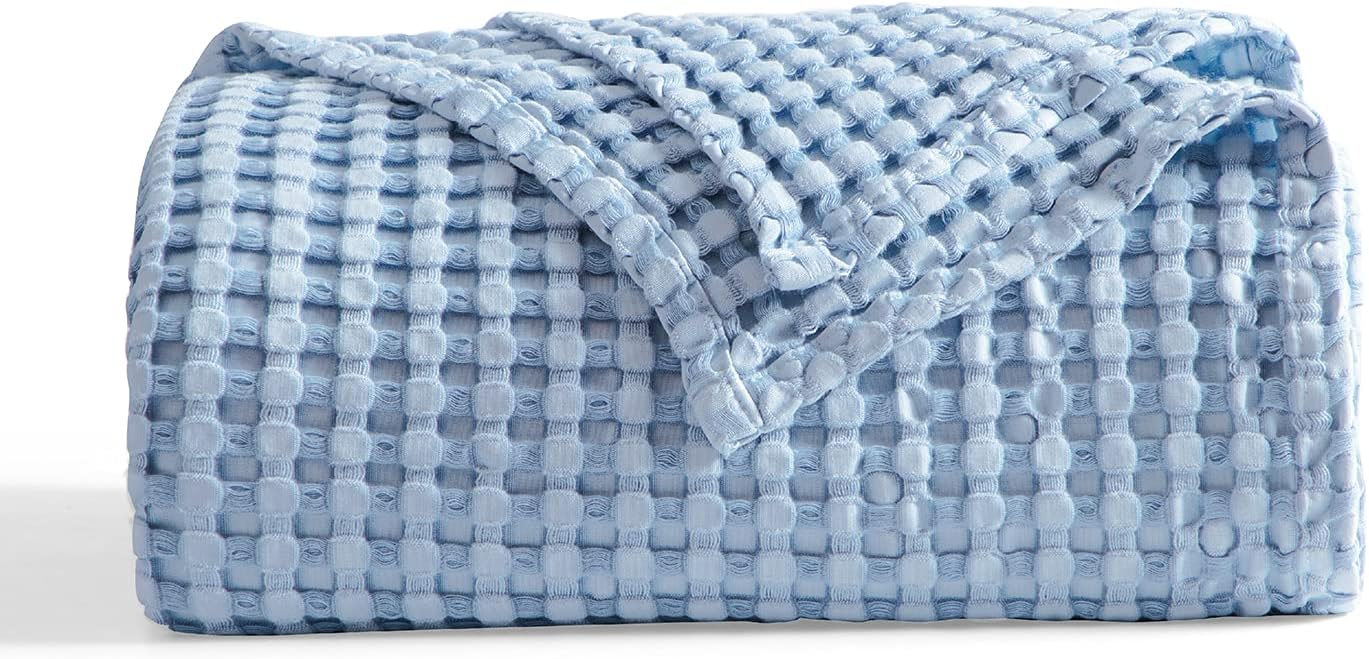 Bedsure Waffle Bamboo Blanket Cotton - Waffle Weave Throw Blanket for Couch Sofa, Soft Decorative Lightweight Blanket for All Seasons(50x60 inches, Blue) : Home & Kitchen